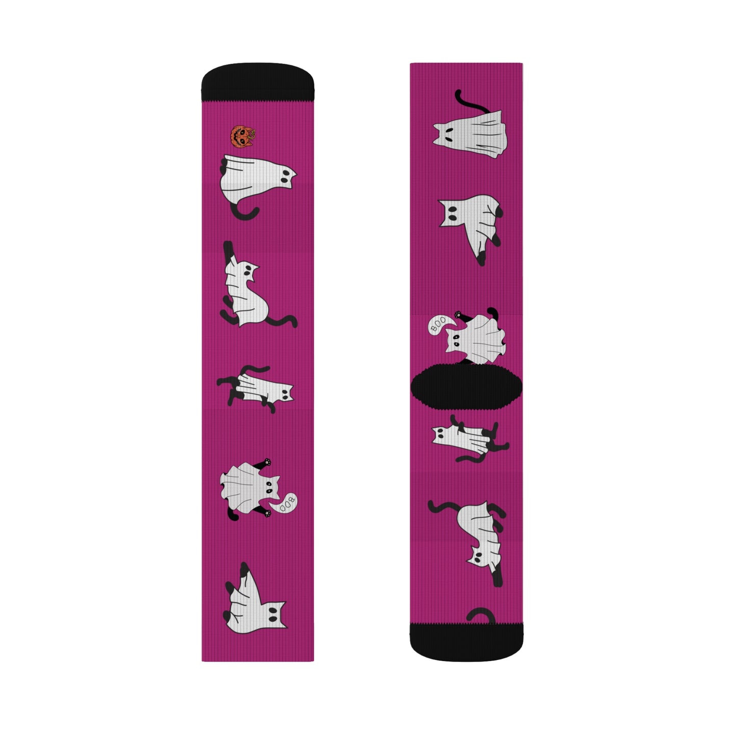 Windsor Wonders Pink Halloween Ghost Cats Sublimation Socks