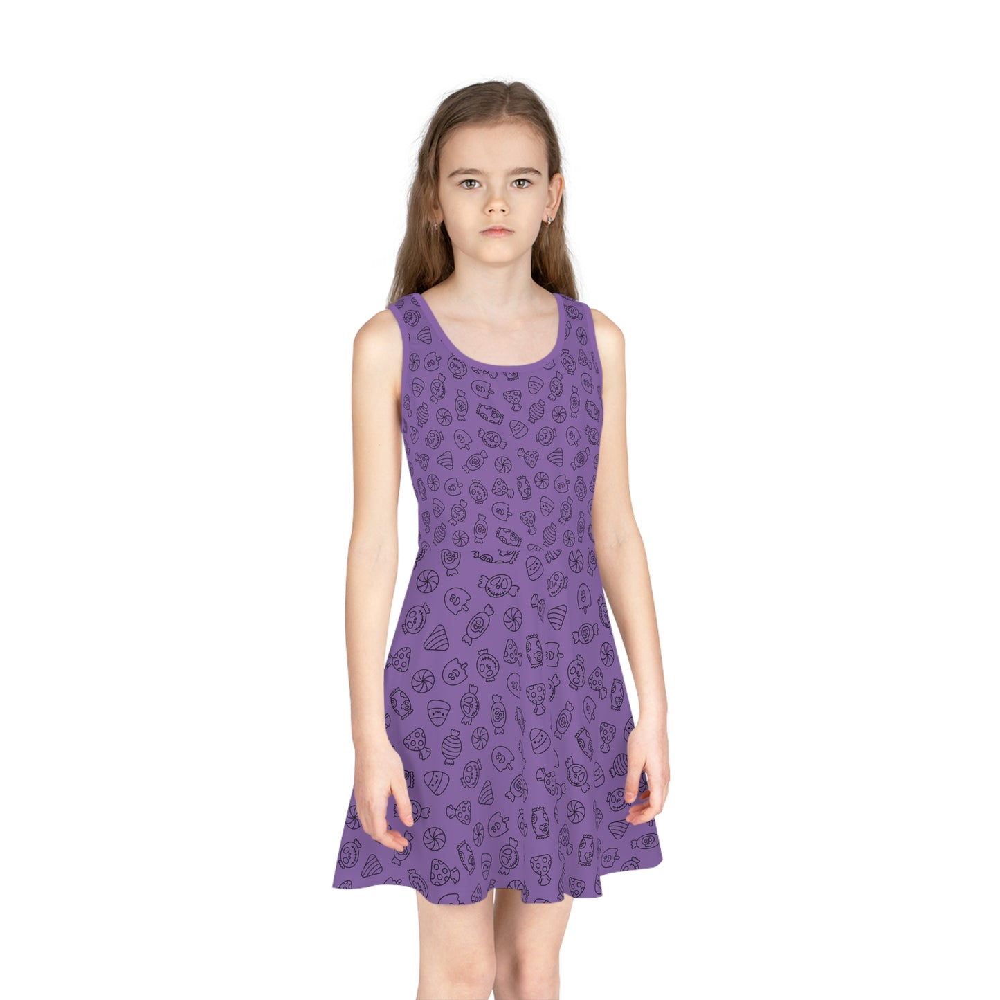 Light Purple Halloween Candy Girls' Sleeveless Sundress (AOP)