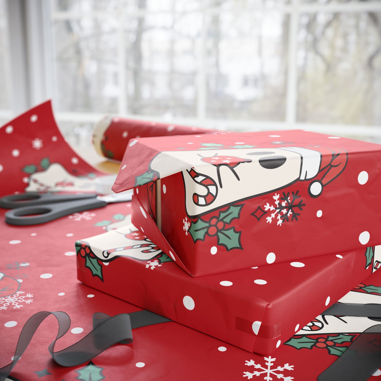 Festive Spirits Wrapping Papers Dark Red