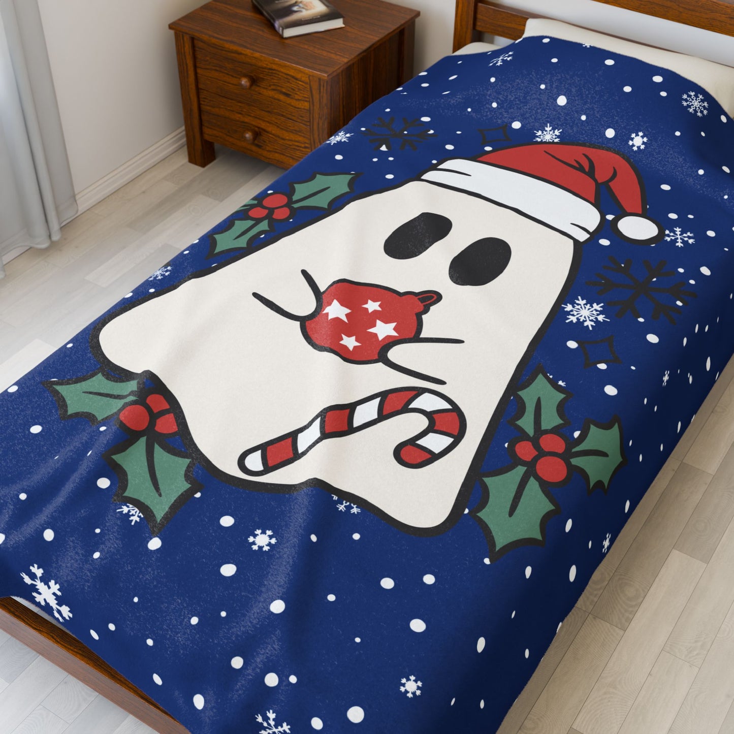 Big Festive Spirits Dark Blue Velveteen Plush Blanket