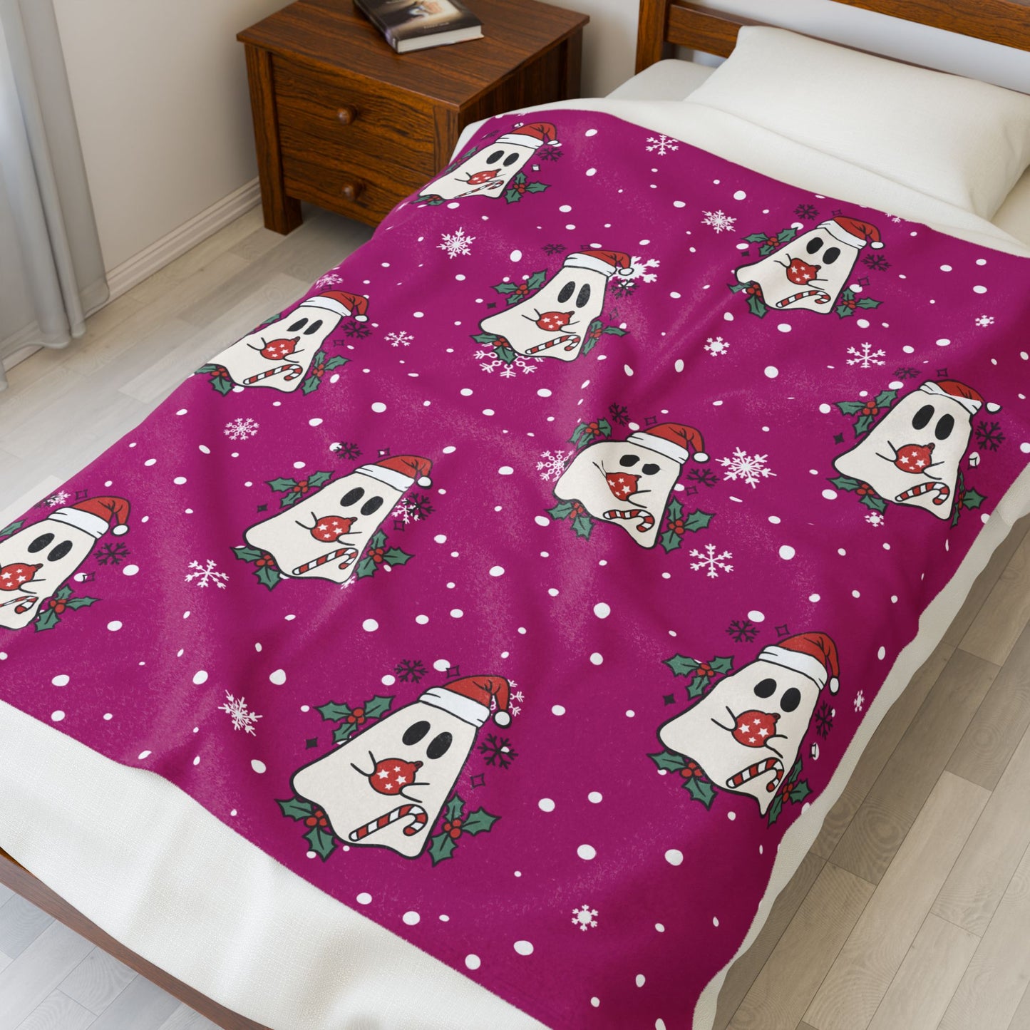 Festive Spirits Pink Velveteen Plush Blanket