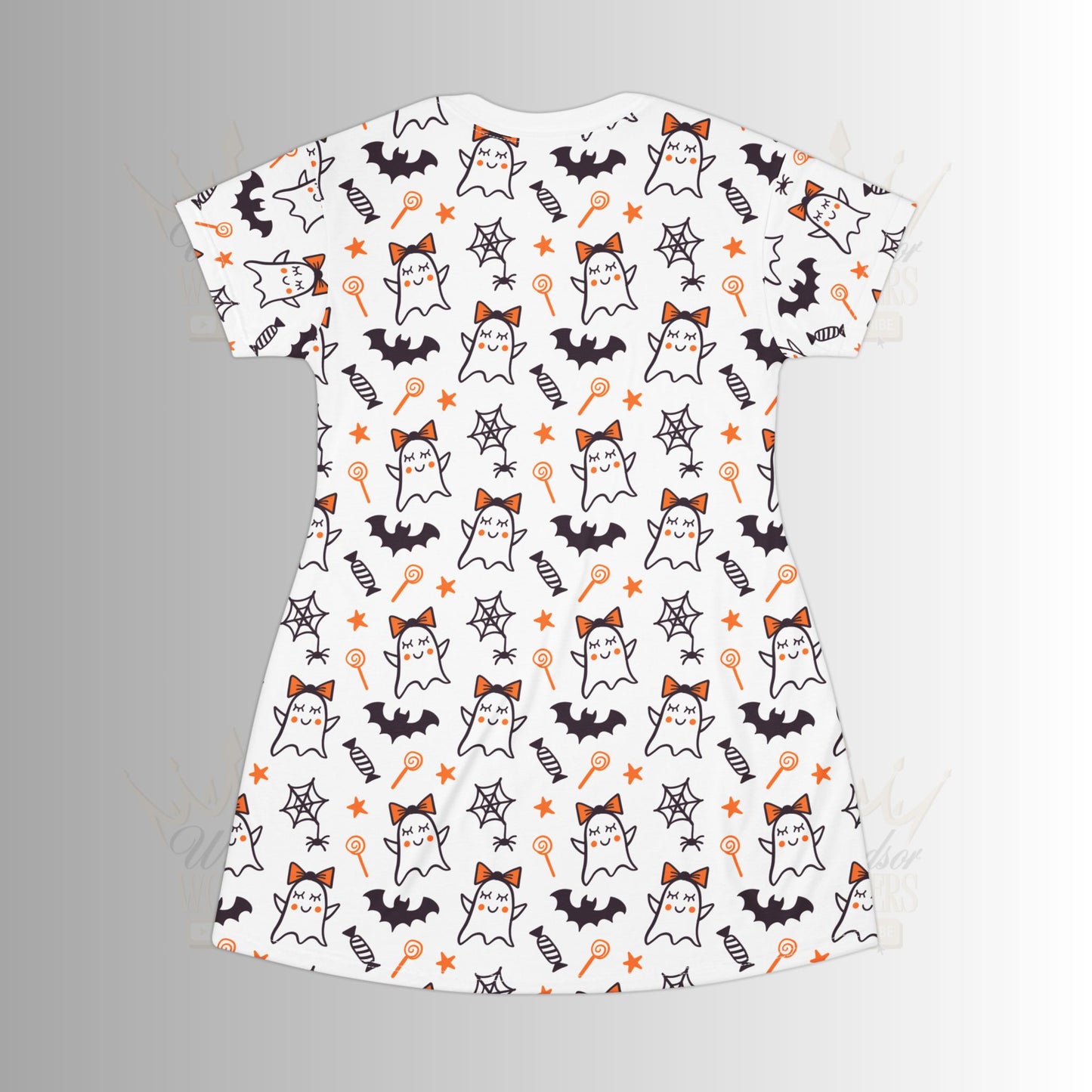 Halloween T-Shirt Dress - Kids Ghost & Bat Pattern