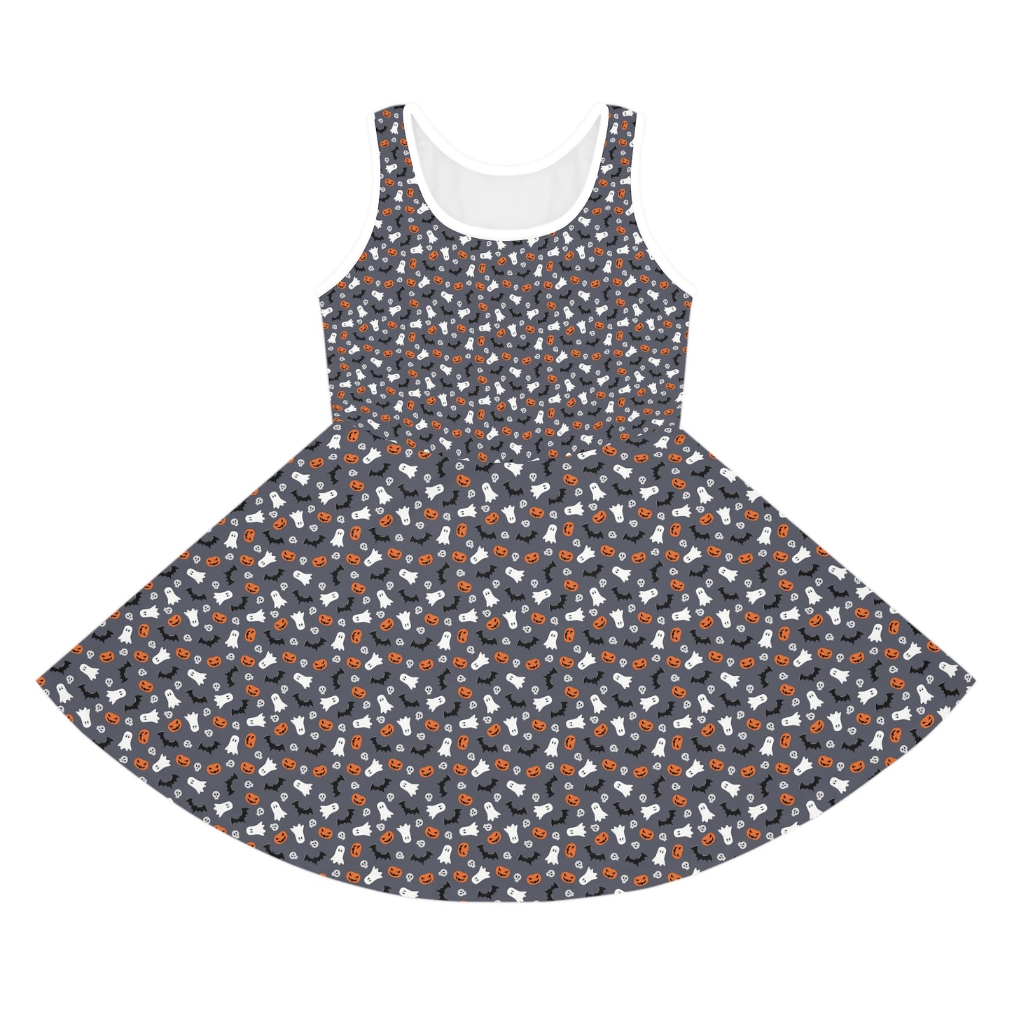 Dark Grey Halloween Girls' Sleeveless Sundress (AOP)