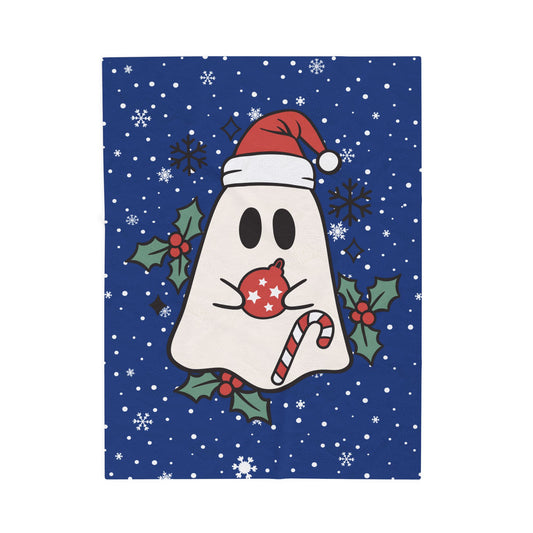 Big Festive Spirits Dark Blue Velveteen Plush Blanket