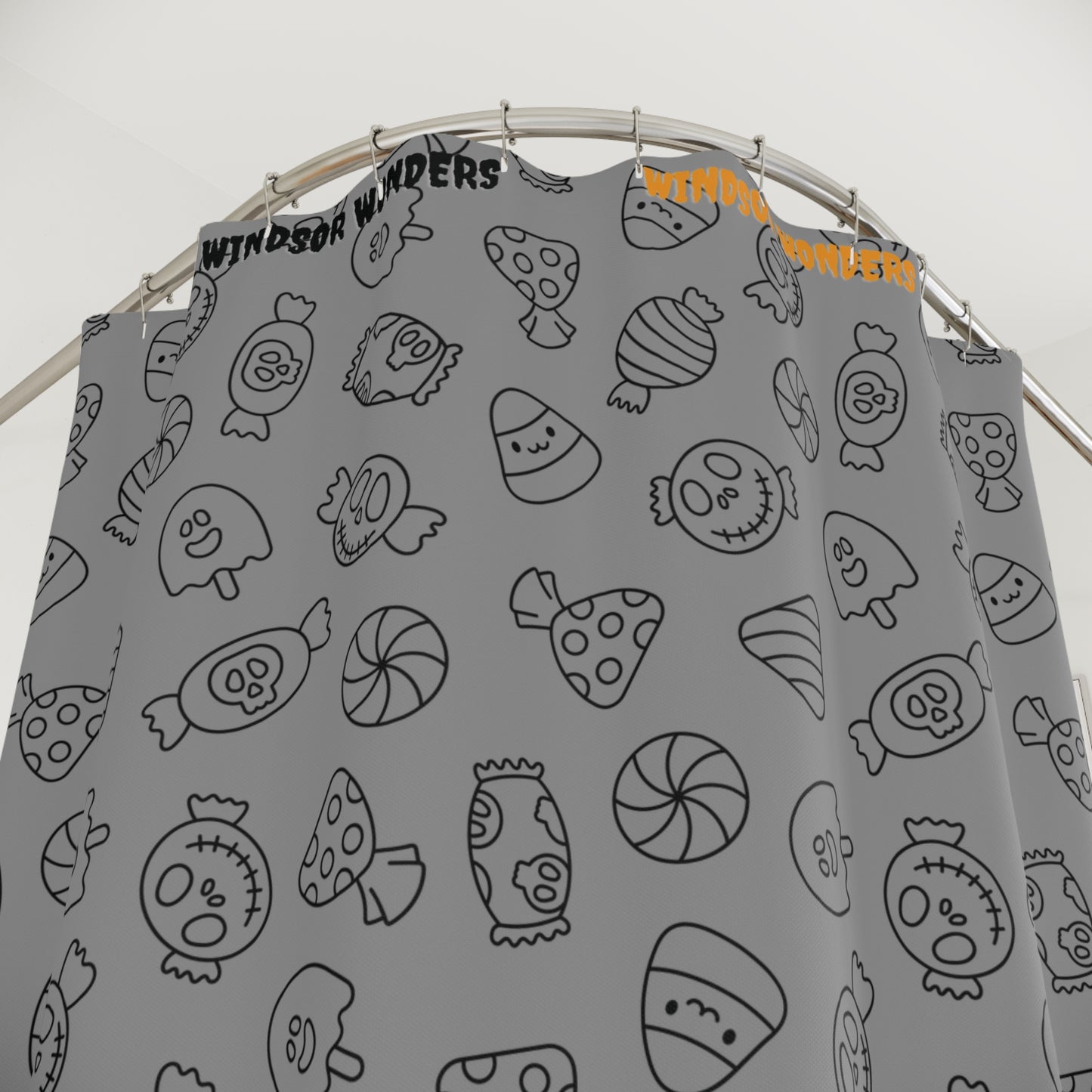 Windsor Wonders Grey Halloween Candy Shower Curtains