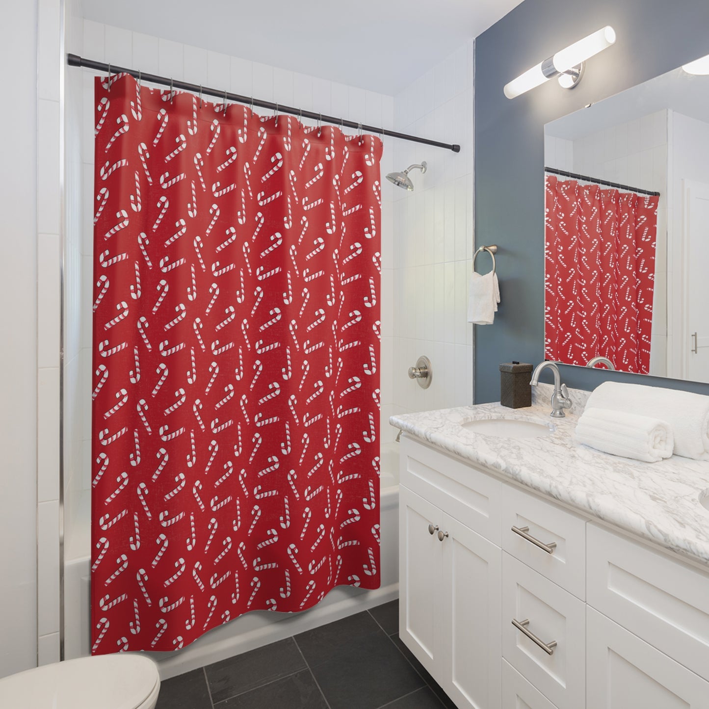 Dark Red Candy Cane Shower Curtains