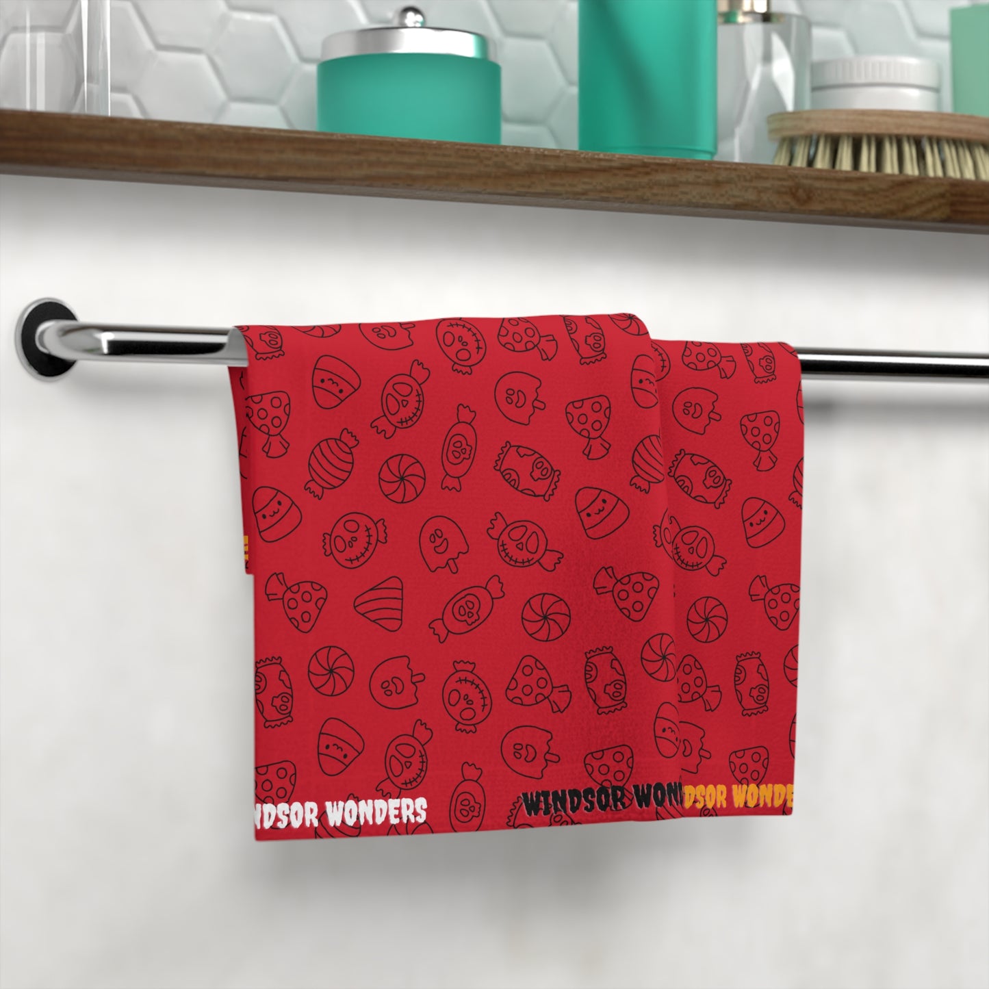 Windsor Wonders Dark Red Halloween Candy Face Towel