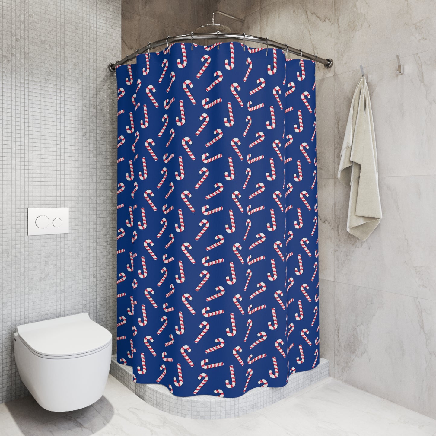 Dark Blue Candy Cane Shower Curtains