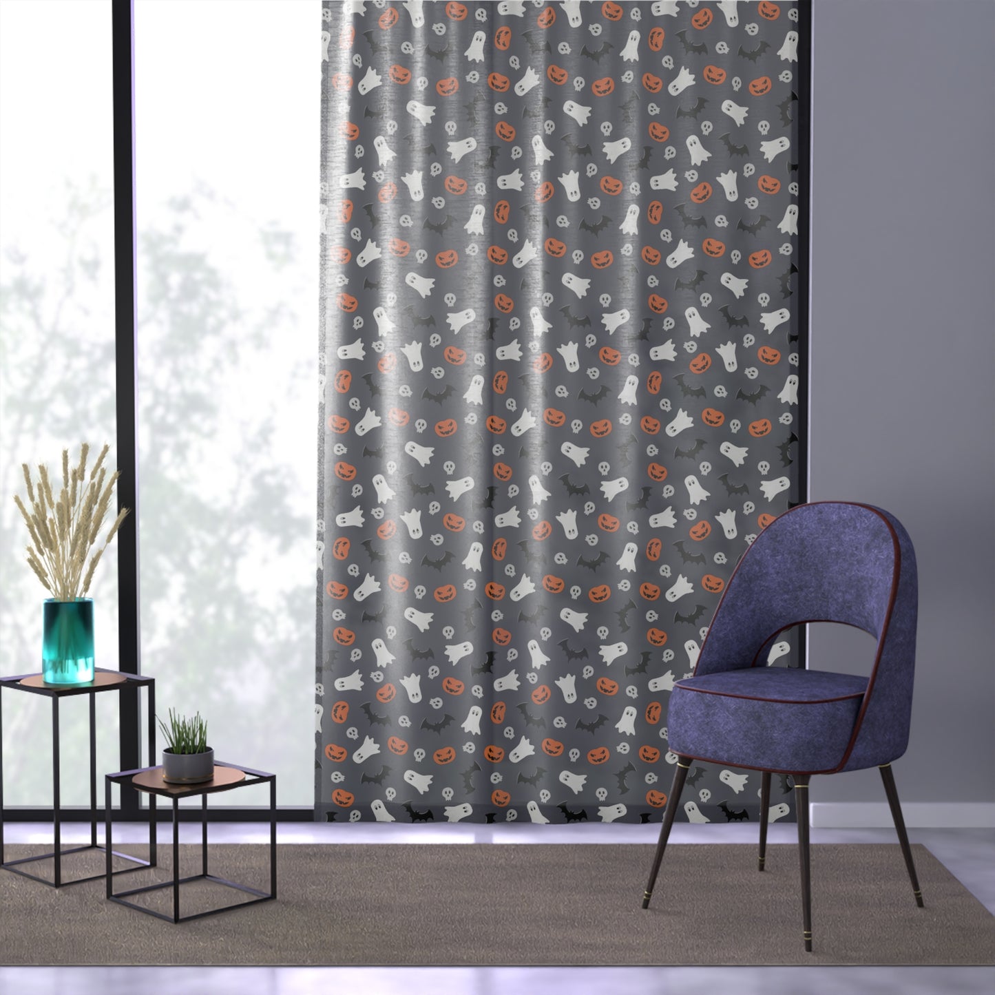 Windsor Wonders Dark Grey Halloween Window Curtain