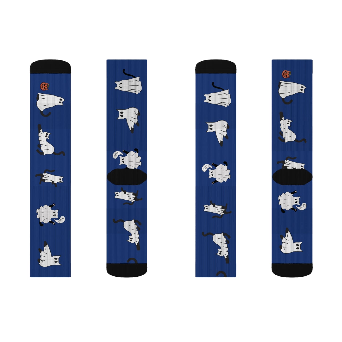 Windsor Wonders Dark Blue Halloween Ghost Cats Sublimation Socks