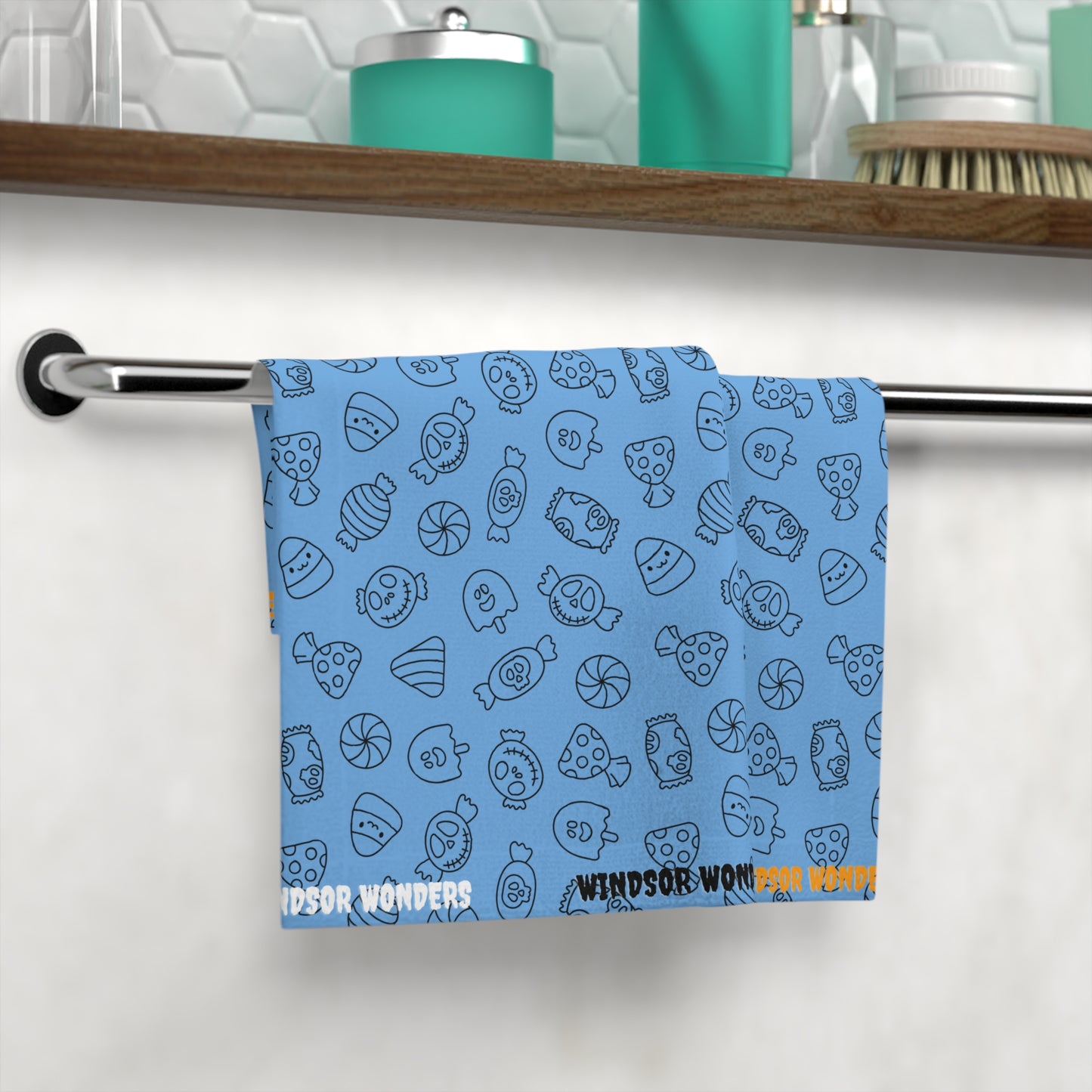 Windsor Wonders Light Blue Halloween Candy Face Towel