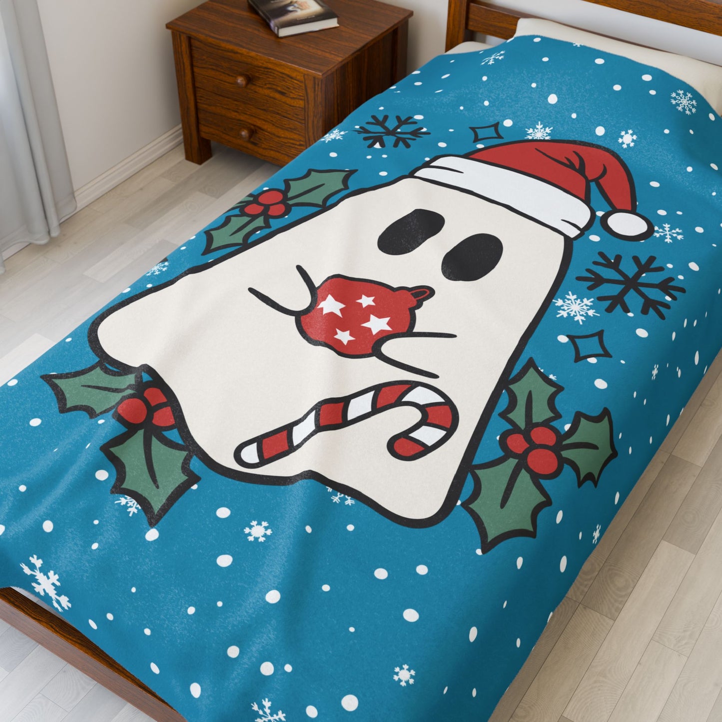 Big Festive Spirits Turquoise Velveteen Plush Blanket