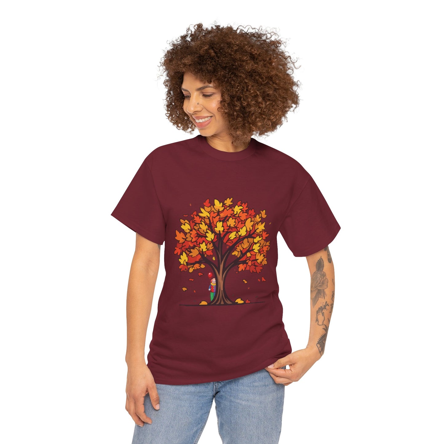 Autumn Tree Clown Tee, Unisex Cotton Shirt, Fall Fashion, Nature Lover Gift, Seasonal Wear, Thanksgiving Apparel