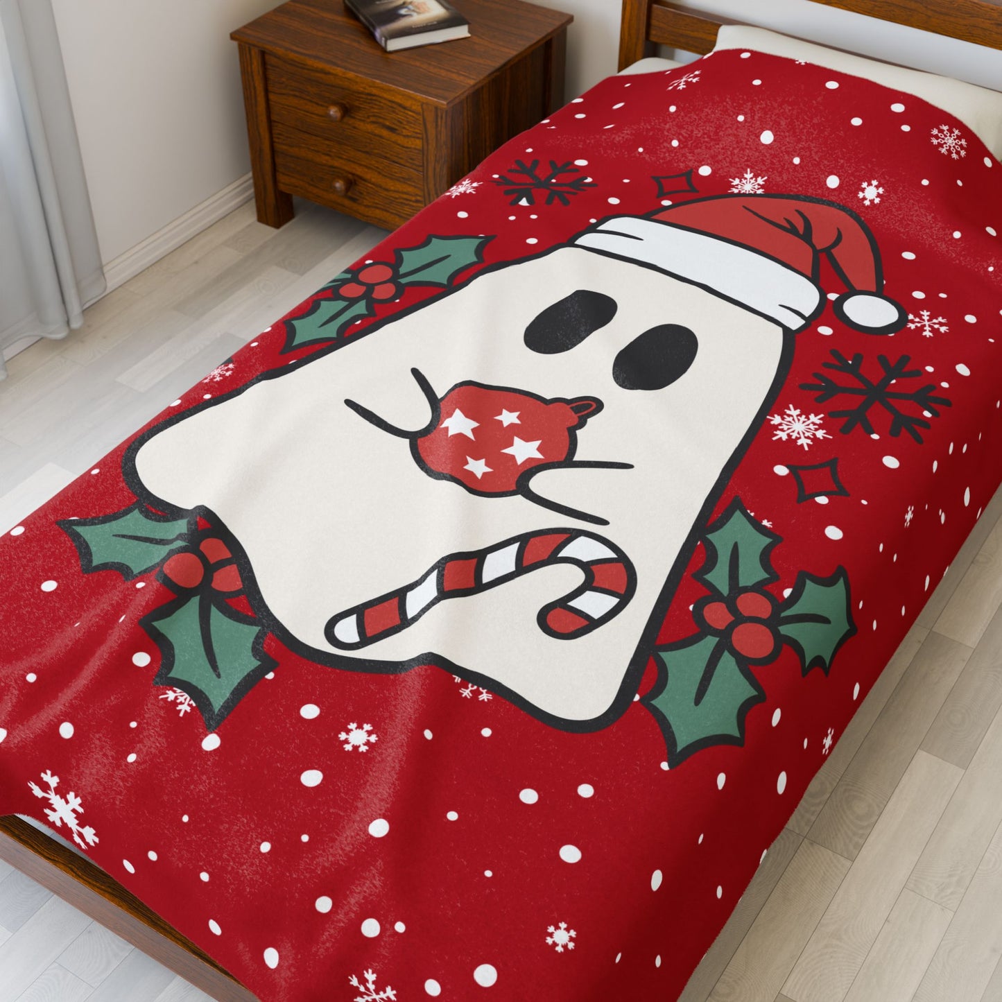 Big Festive Spirits Dark Red Velveteen Plush Blanket