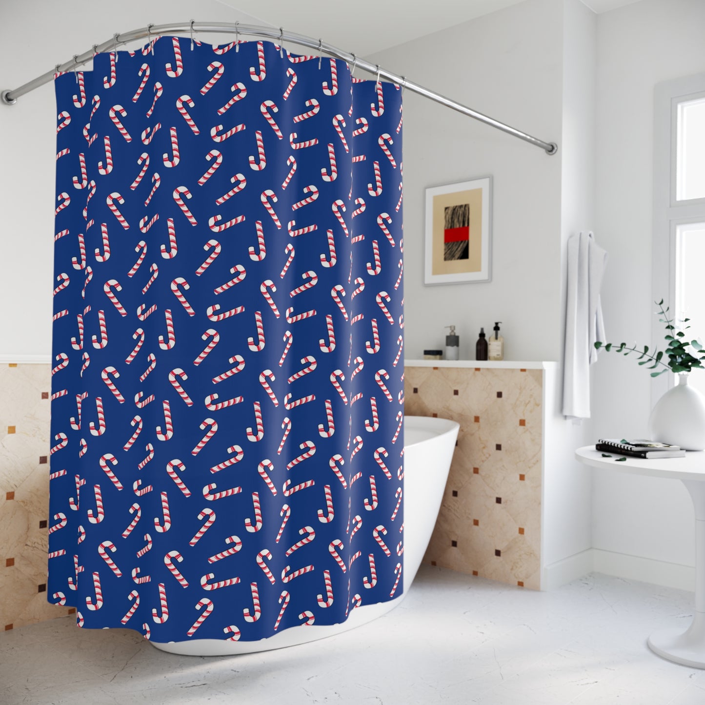 Dark Blue Candy Cane Shower Curtains