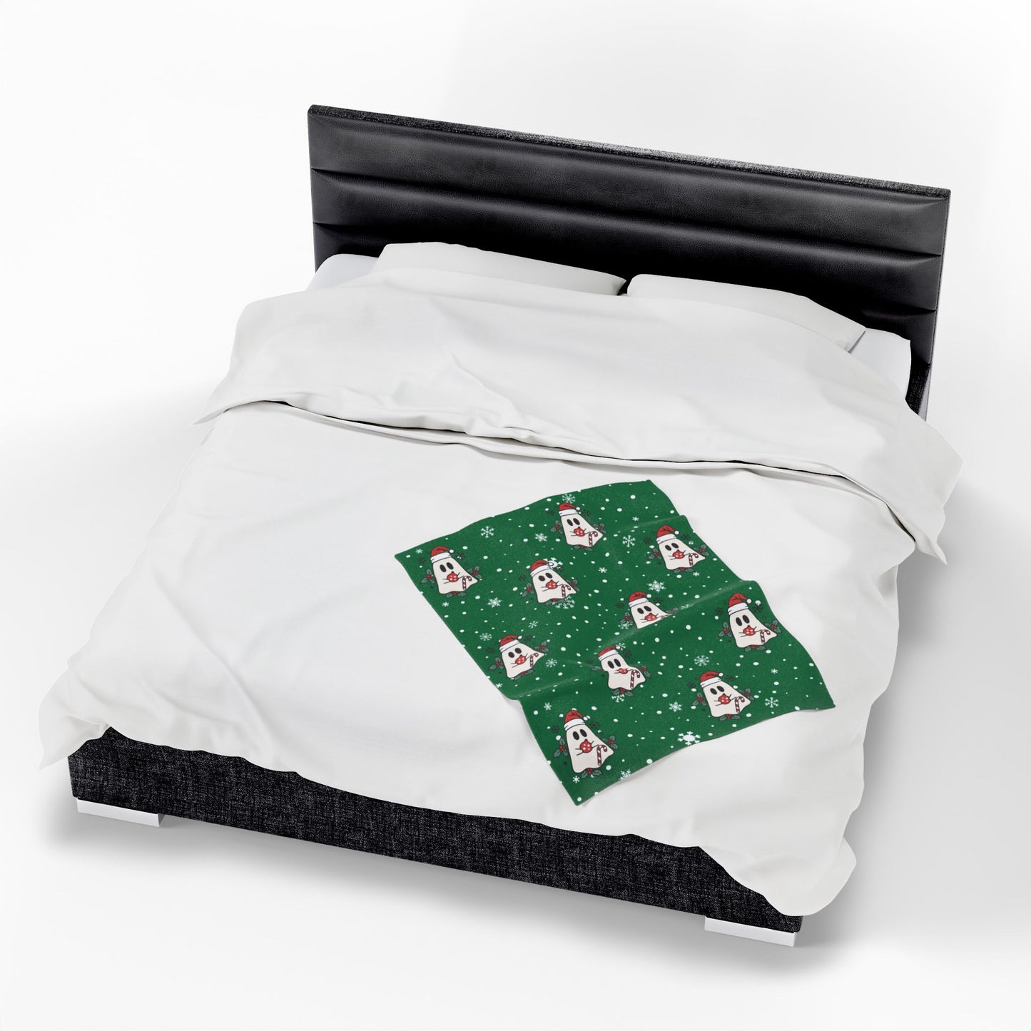 Festive Spirits Dark Green Velveteen Plush Blanket