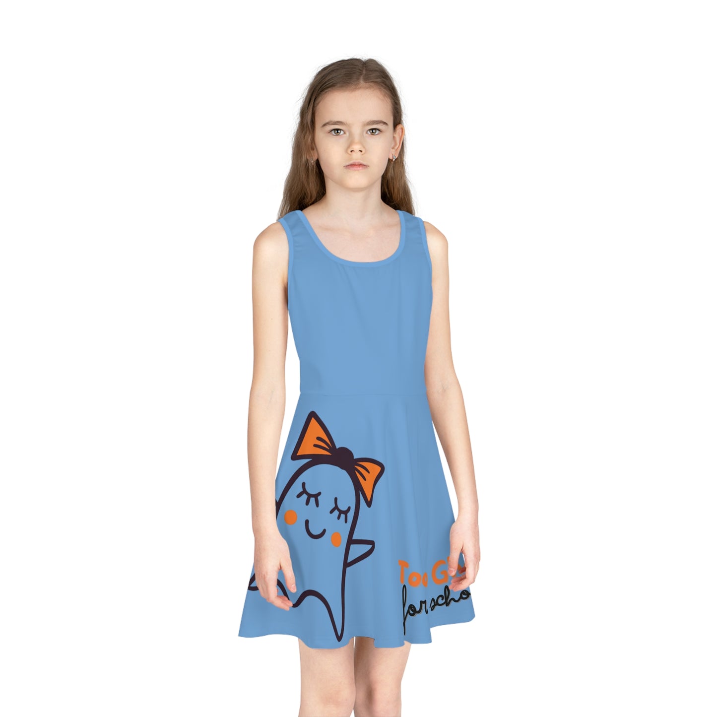 Light Blue Too Ghoul For School Cute Ghost Girls' Sleeveless Sundress (AOP)