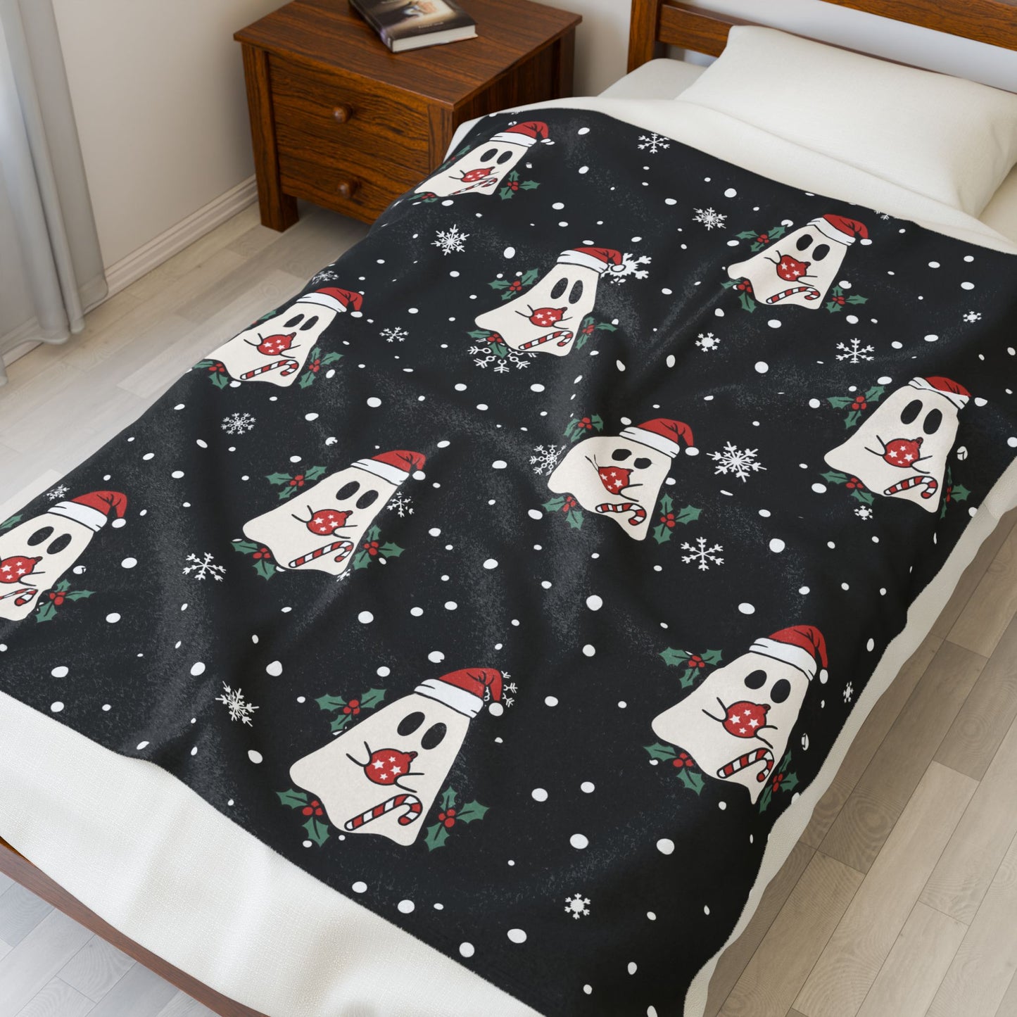 Festive Spirits Black Velveteen Plush Blanket