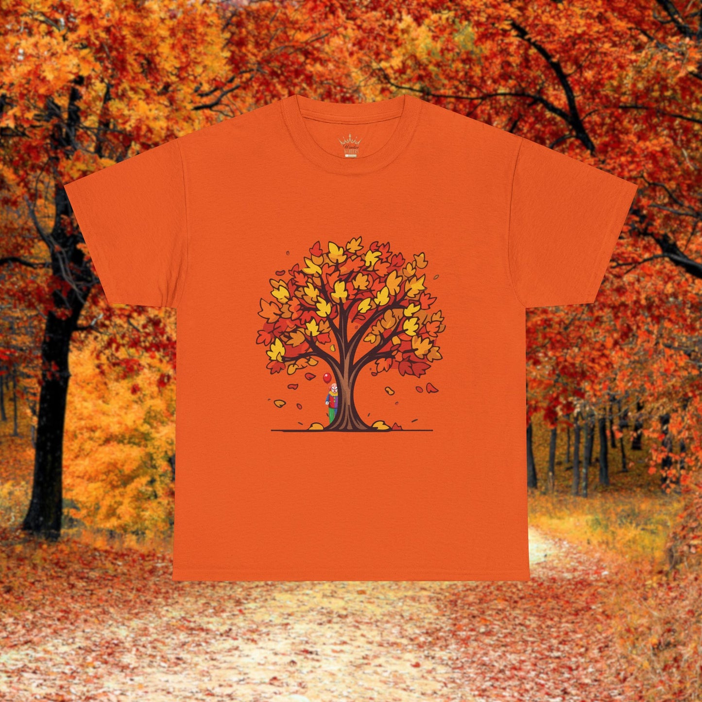 Autumn Tree Clown Tee, Unisex Cotton Shirt, Fall Fashion, Nature Lover Gift, Seasonal Wear, Thanksgiving Apparel