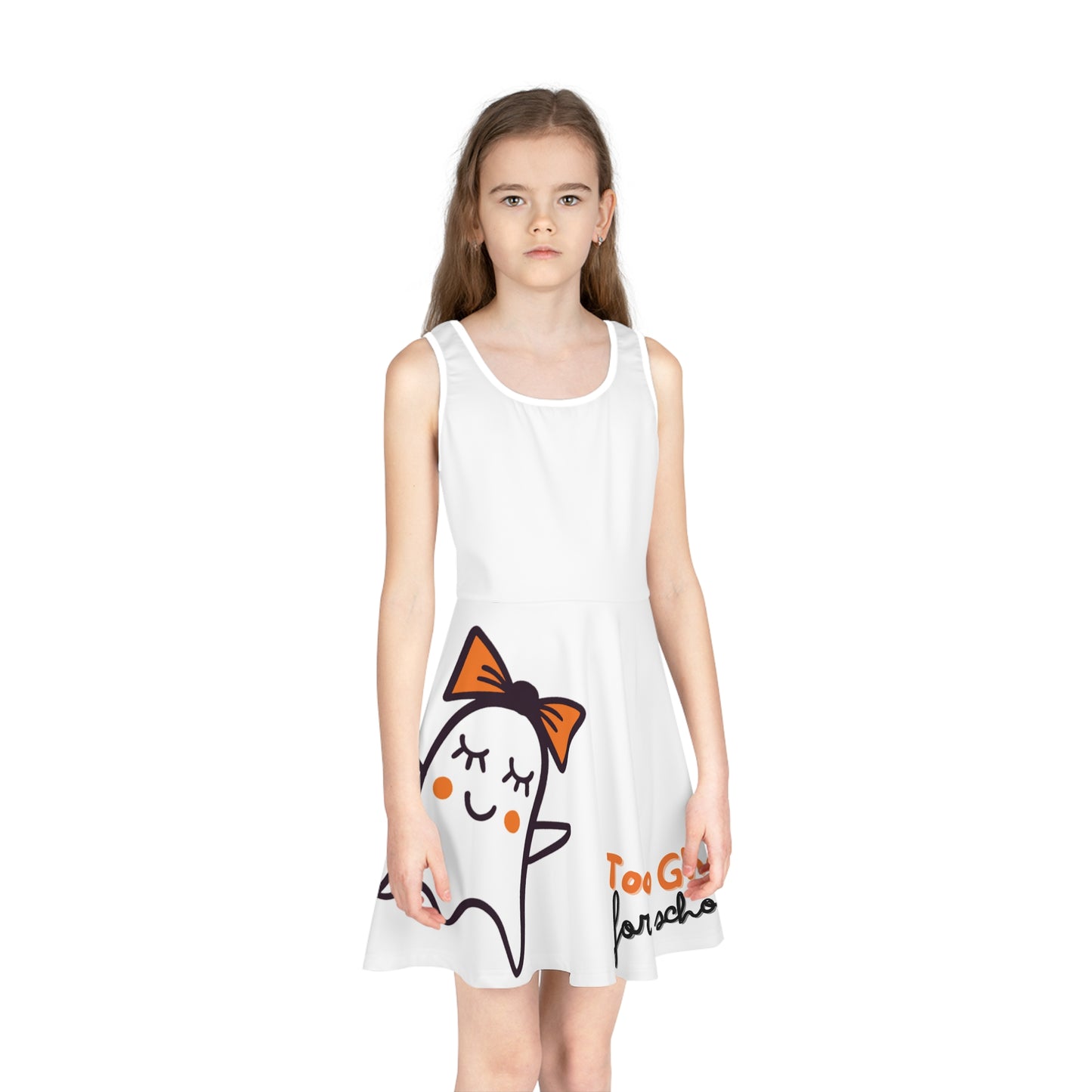 White Too Ghoul For School Cute Ghost Girls' Sleeveless Sundress (AOP)