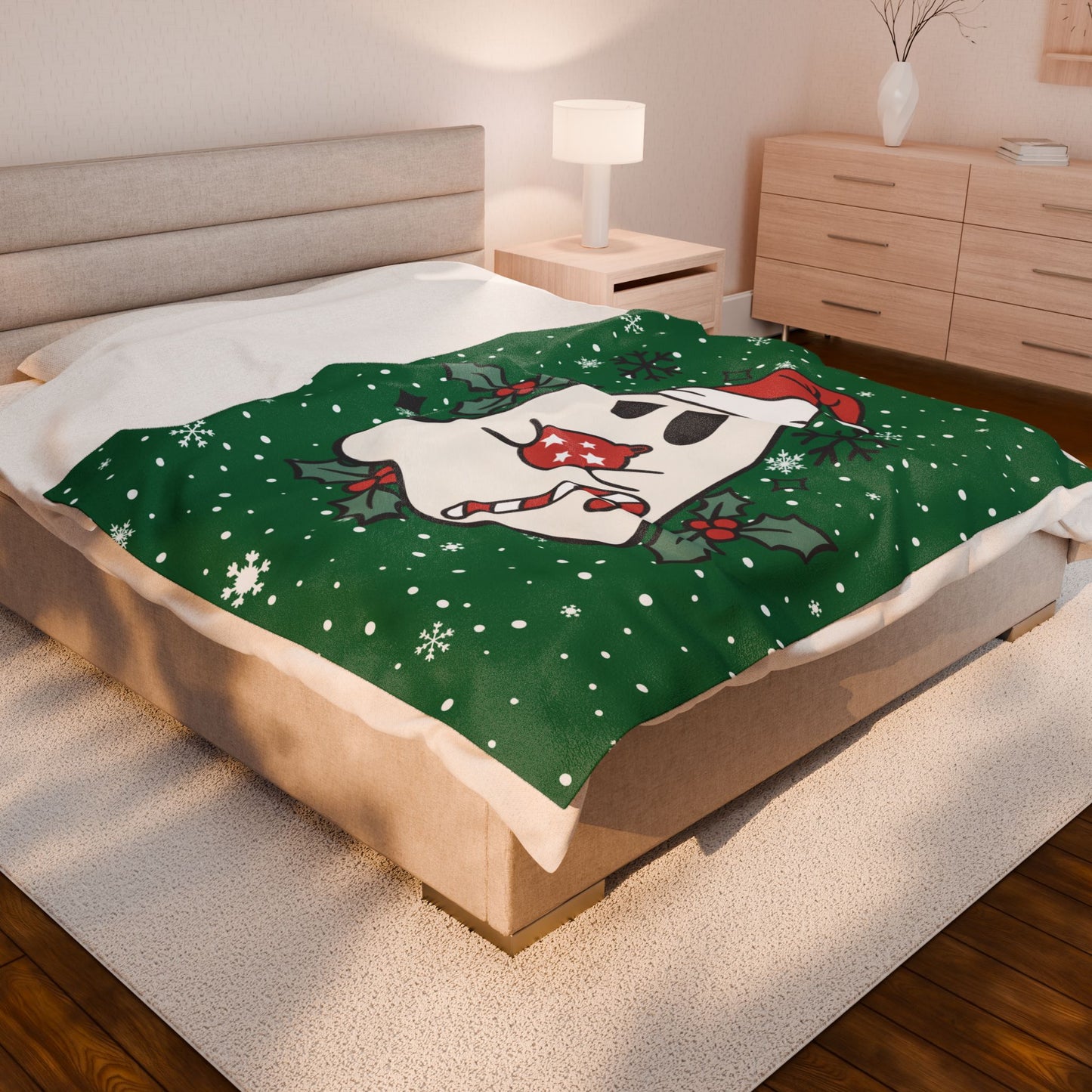 Big Festive Spirits Dark Green Velveteen Plush Blanket