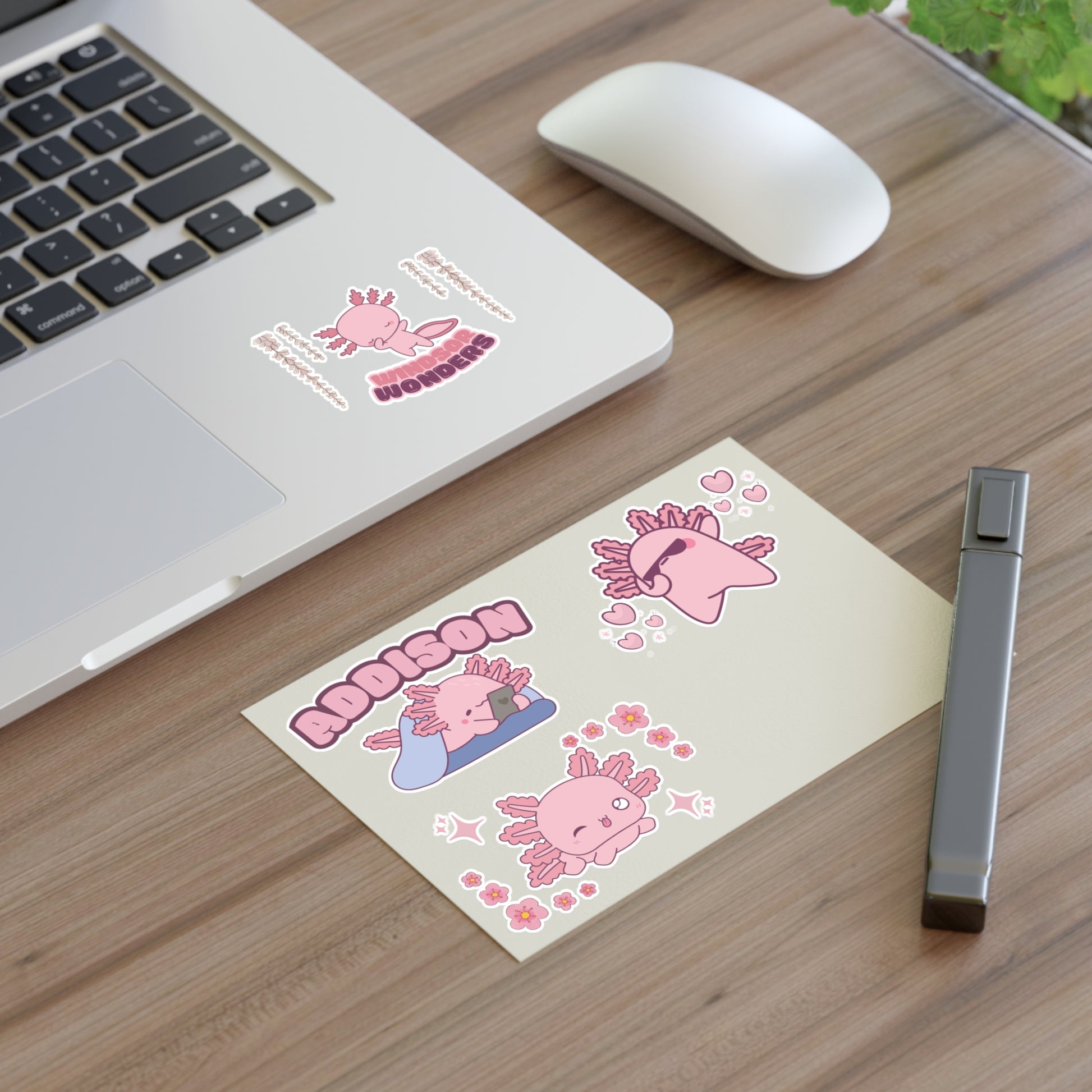 cute kawaii style axolotl sticker set