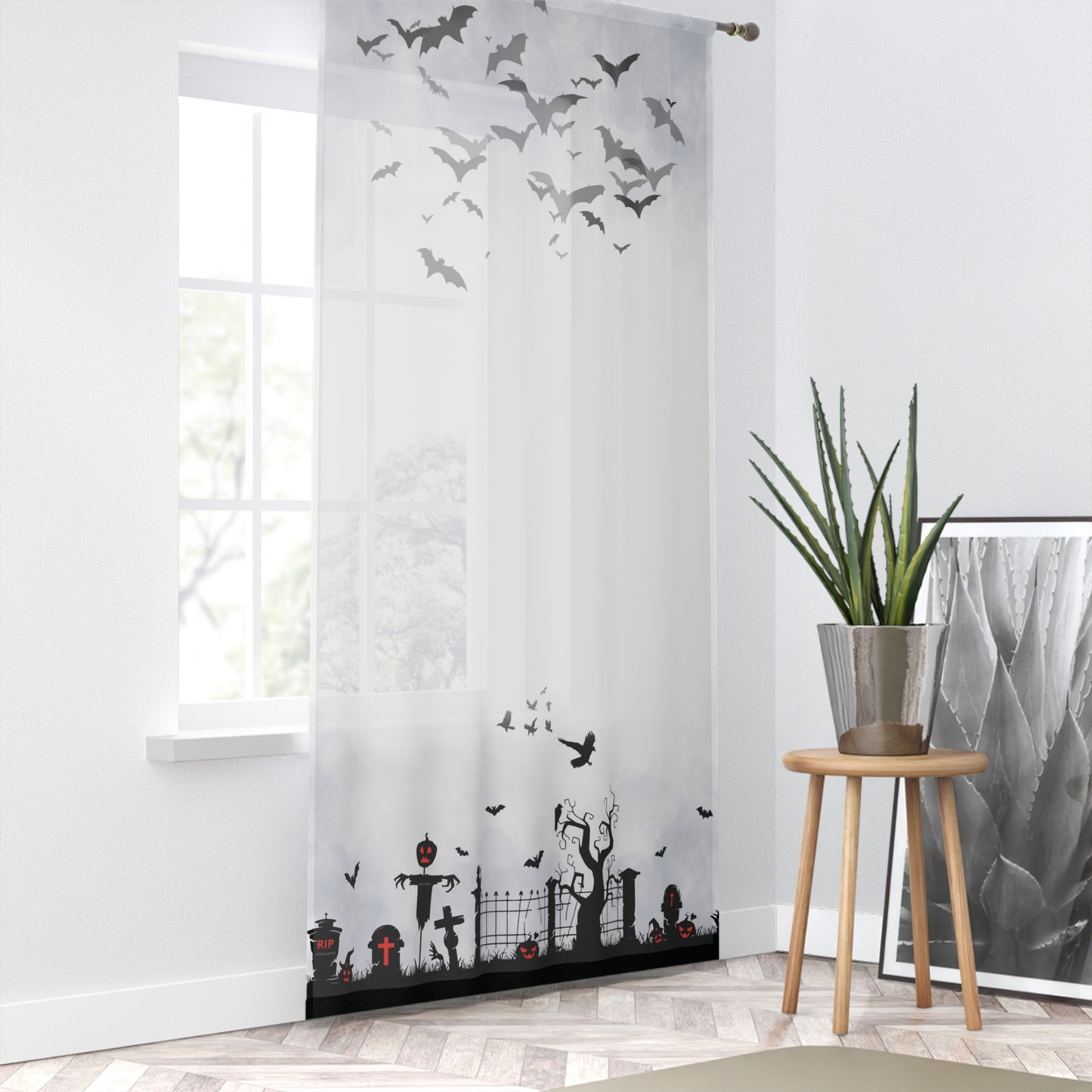 Windsor Wonders White Halloween Graveyard Window Curtain