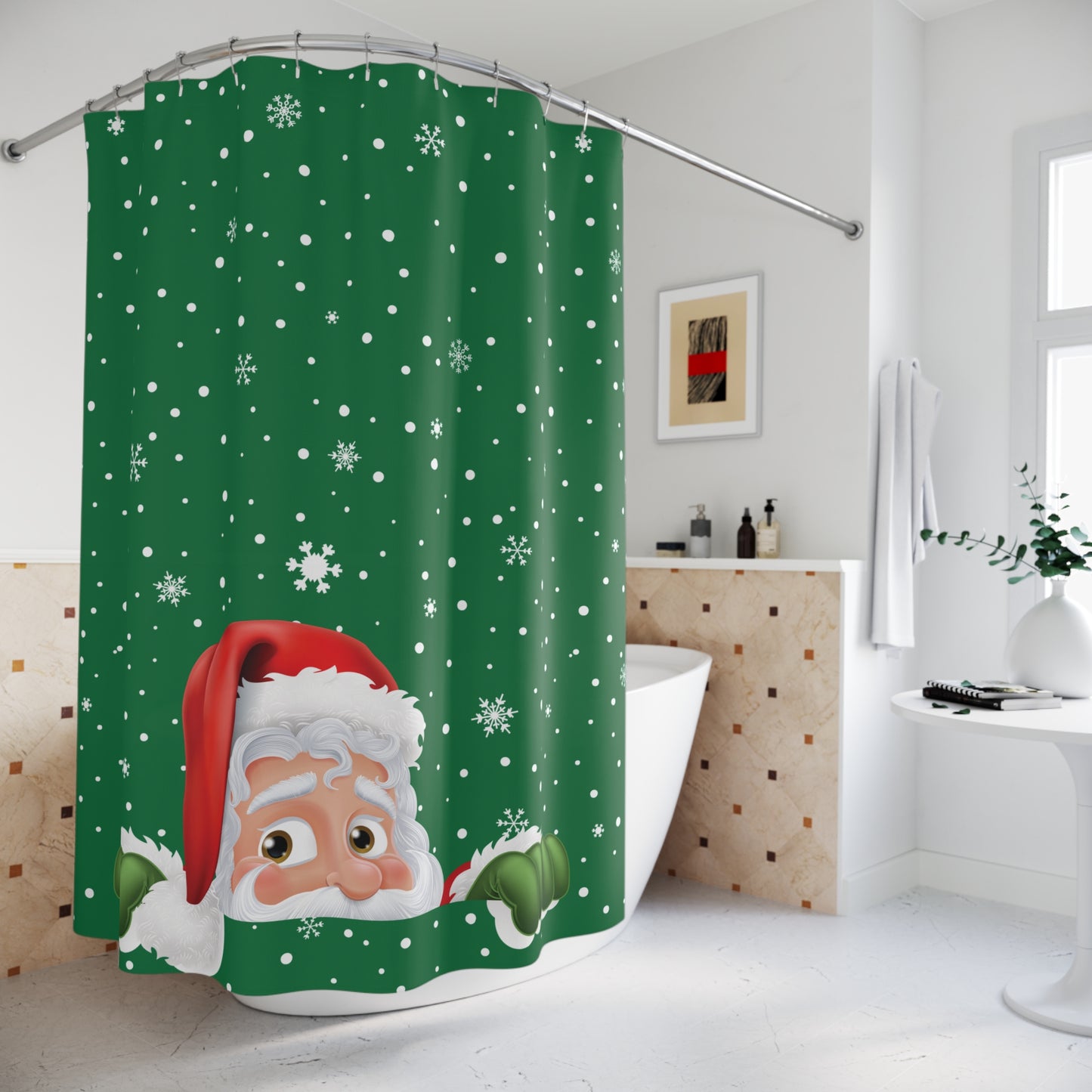 Santa Dark Green Shower Curtains