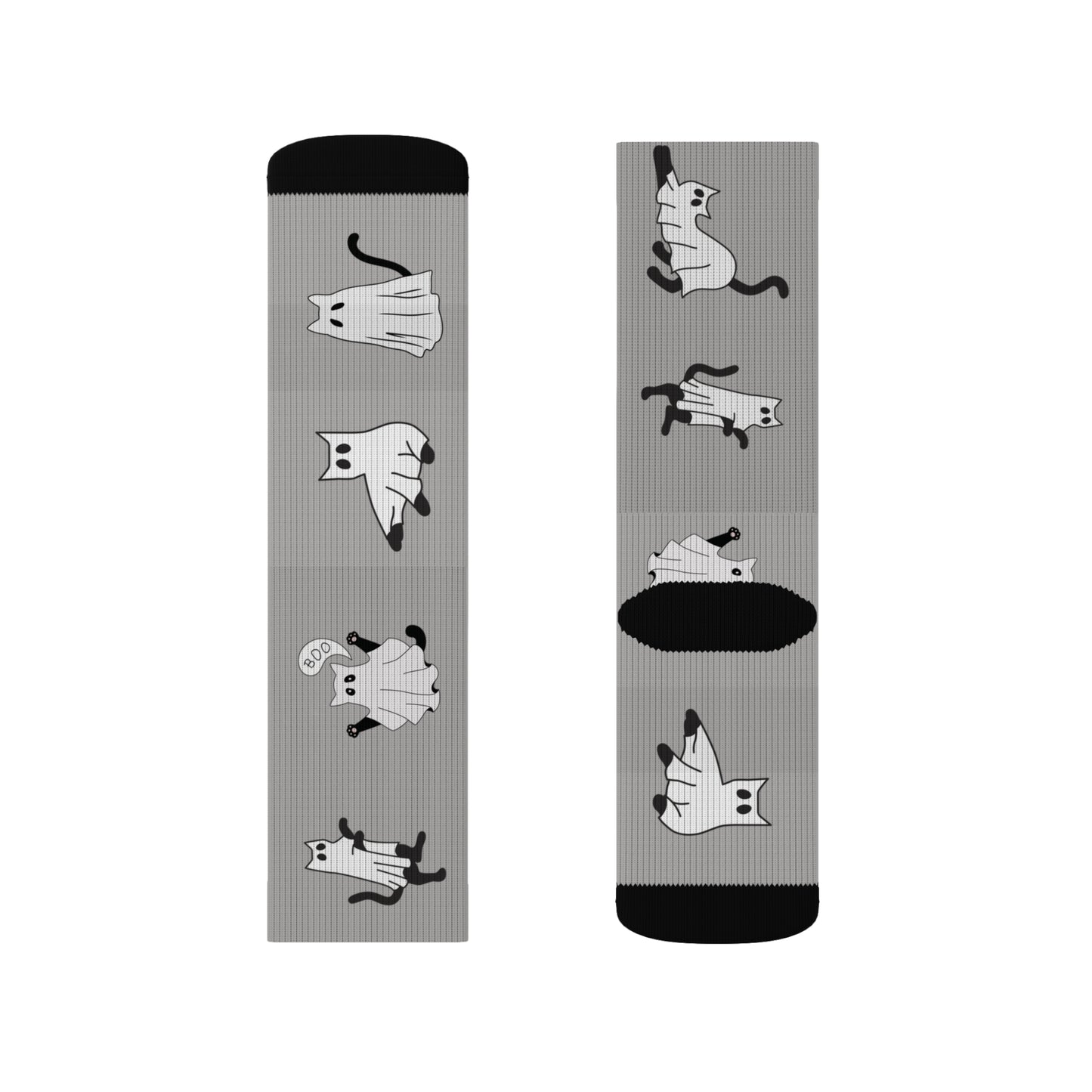 Windsor Wonders Light Grey Halloween Ghost Cats Sublimation Socks