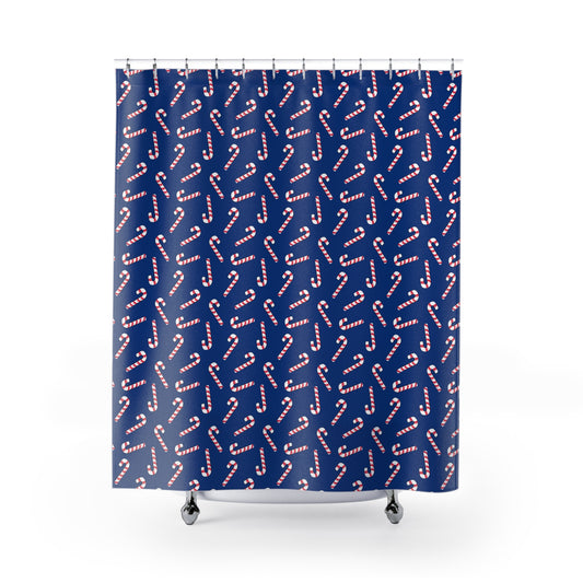 Dark Blue Candy Cane Shower Curtains