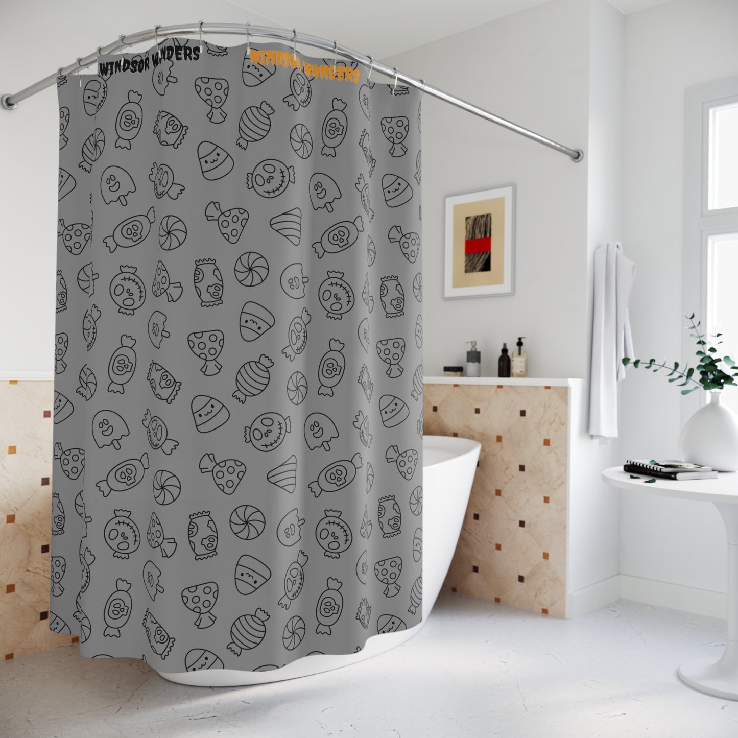 Windsor Wonders Grey Halloween Candy Shower Curtains