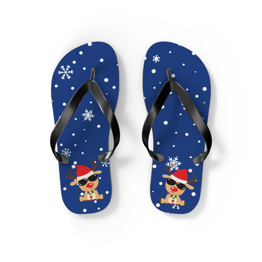 Cool Reindeer Flip Flops Dark Blue