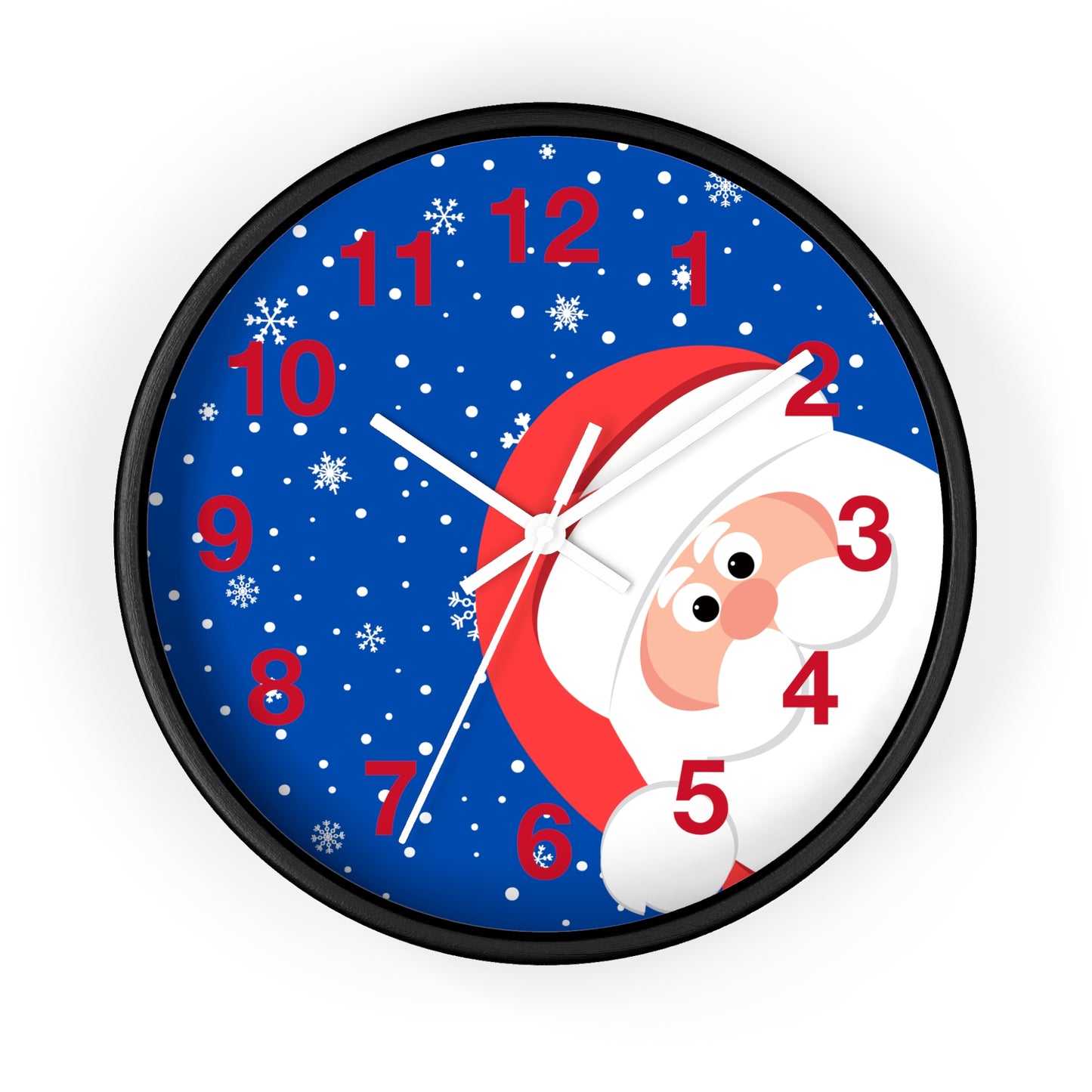 Santa's Watching Dark Blue Wall Clock - Red Numbers
