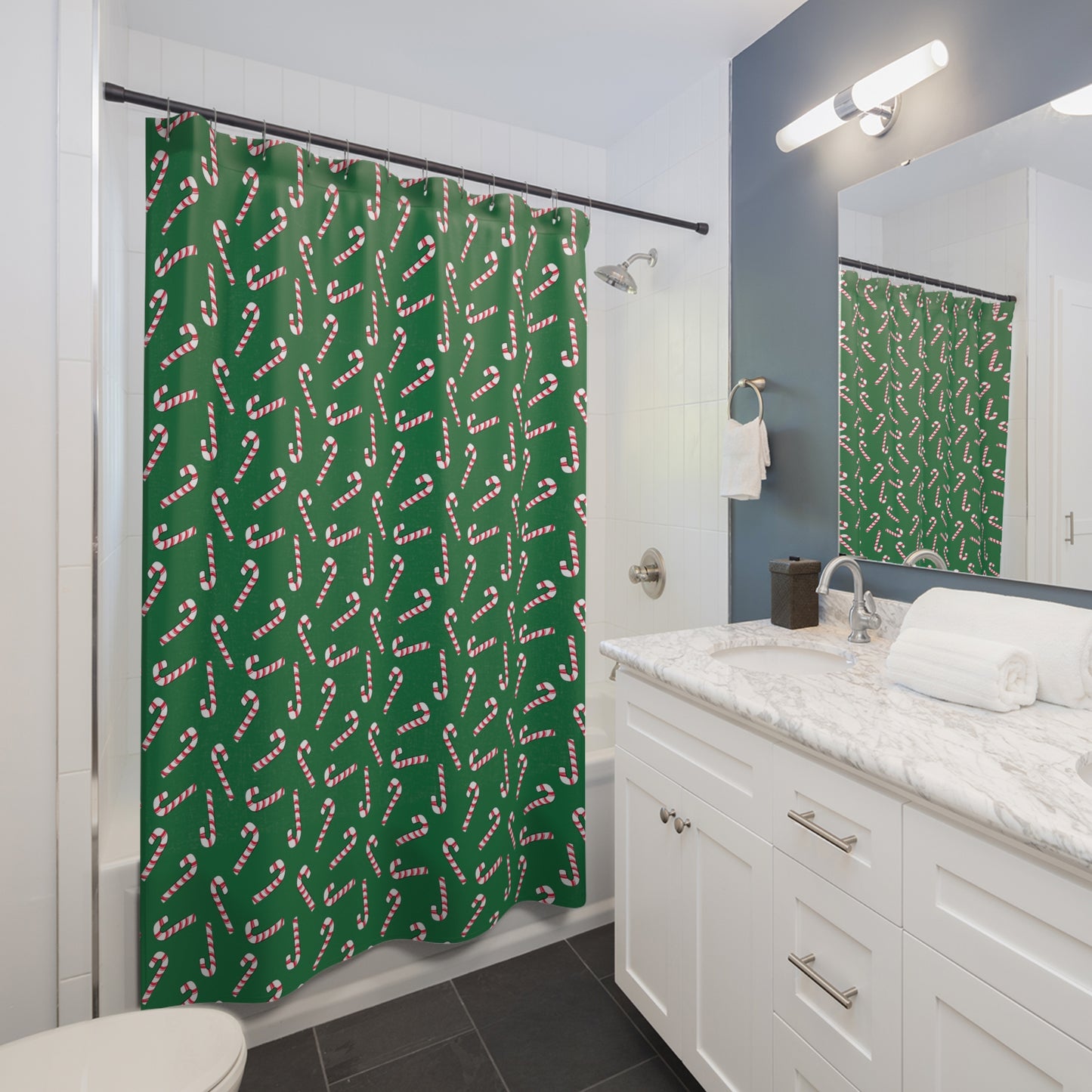 Dark Green Candy Cane Shower Curtains