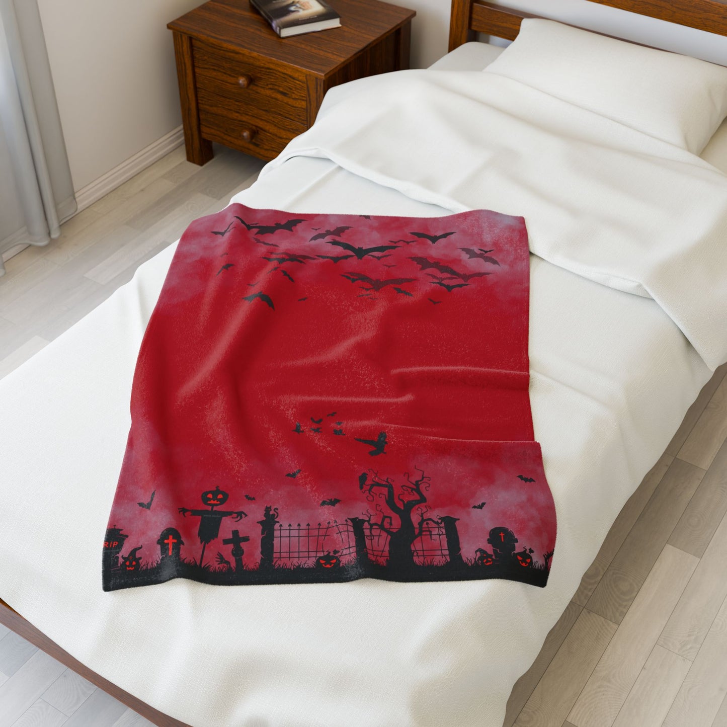Windsor Wonders Red Graveyard Halloween Velveteen Plush Blanket
