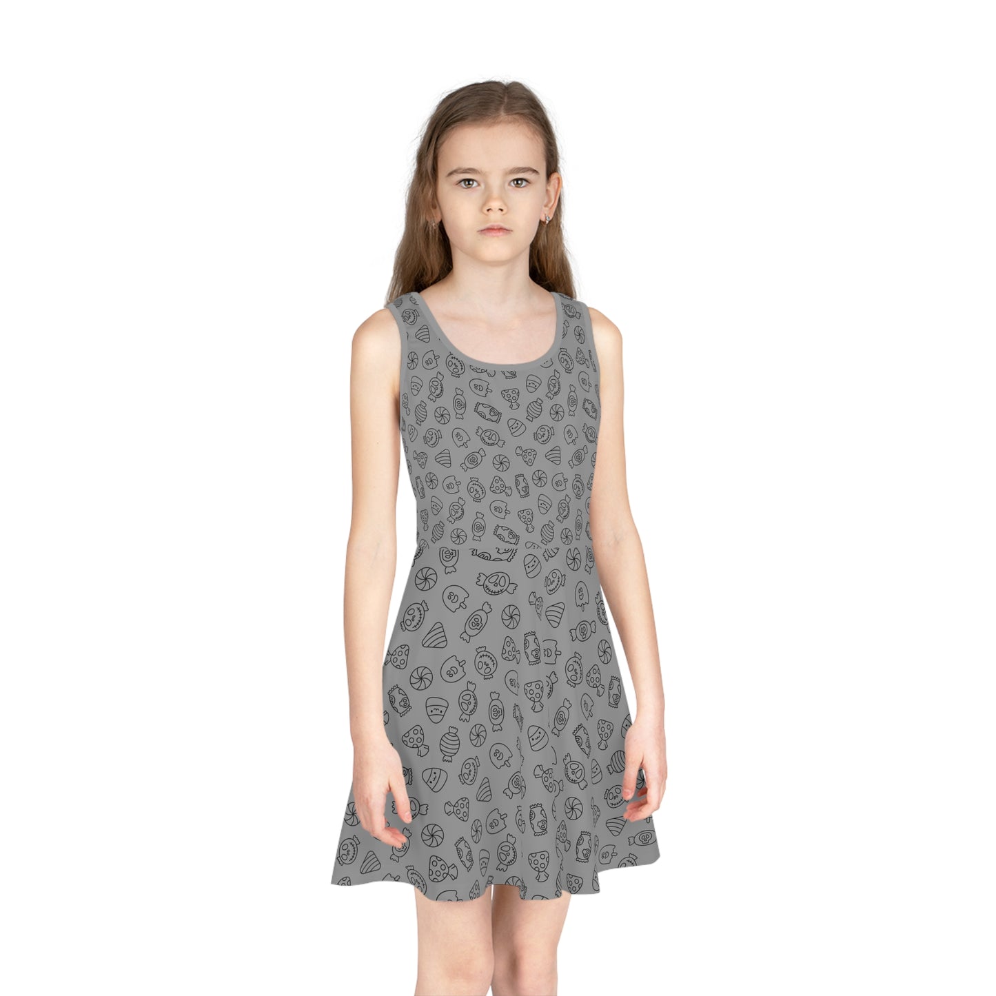 Grey Halloween Candy Girls' Sleeveless Sundress (AOP)