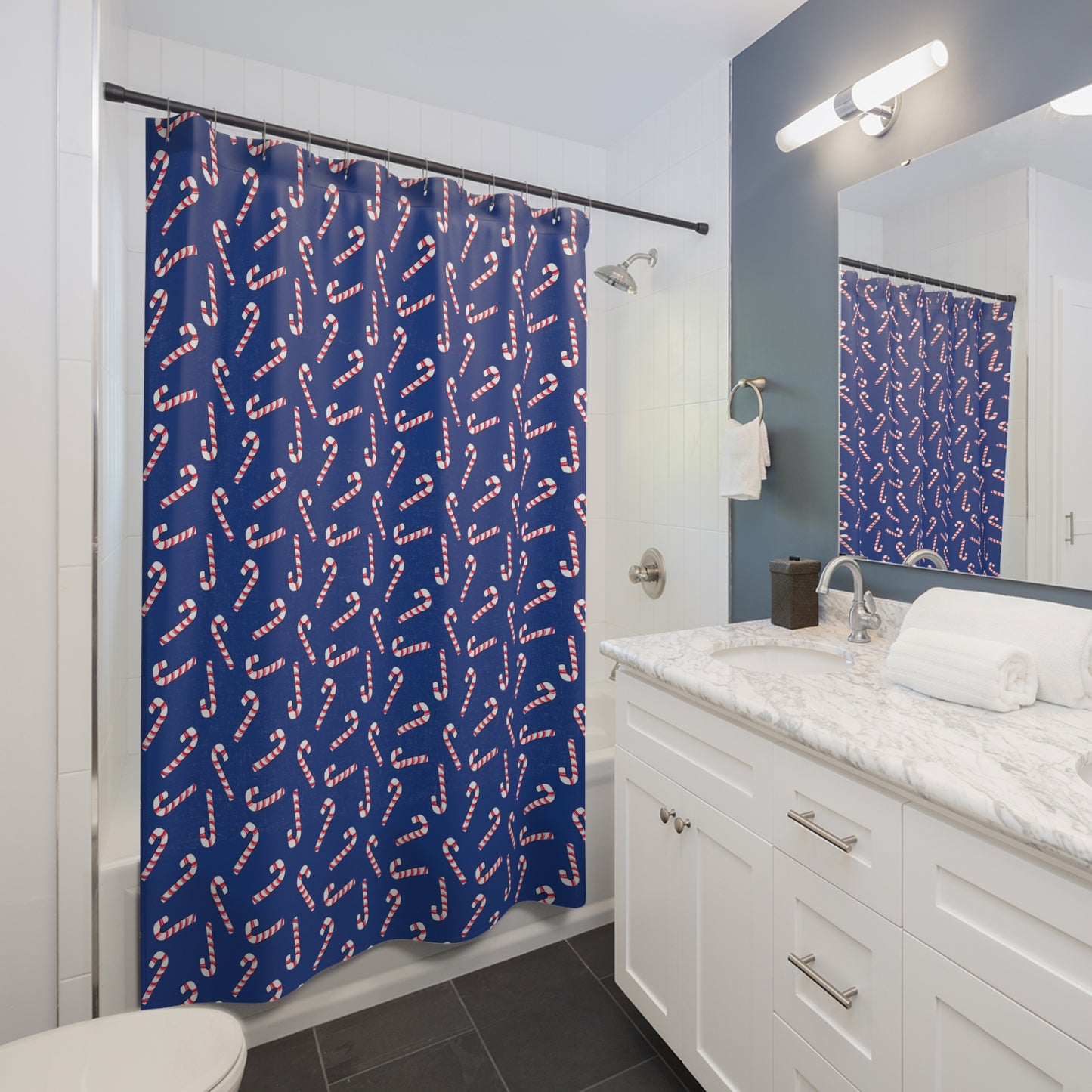Dark Blue Candy Cane Shower Curtains