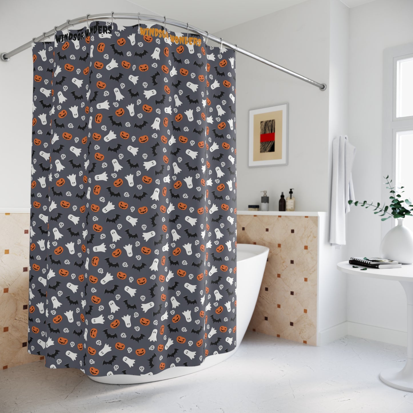 Windsor Wonders Dark Grey Halloween Shower Curtain