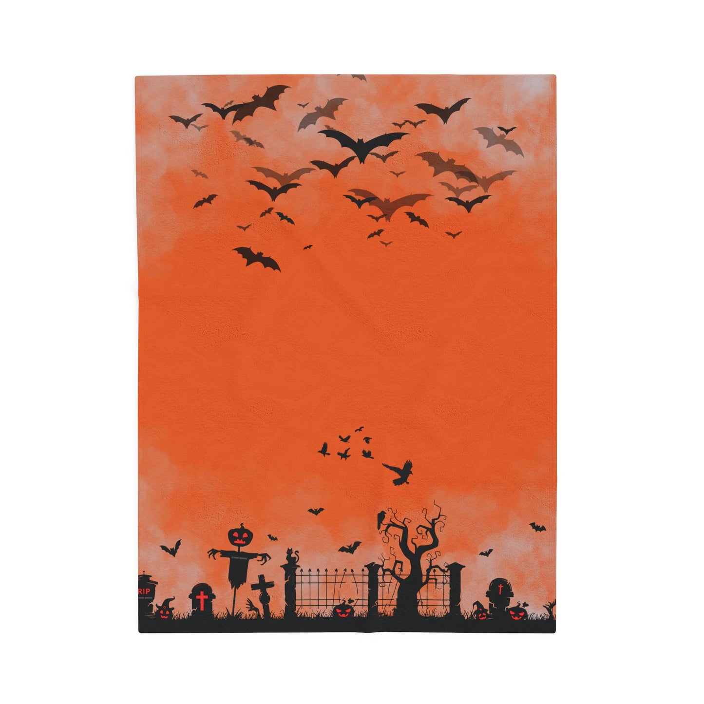 Windsor Wonders Orange Graveyard Halloween Velveteen Plush Blanket