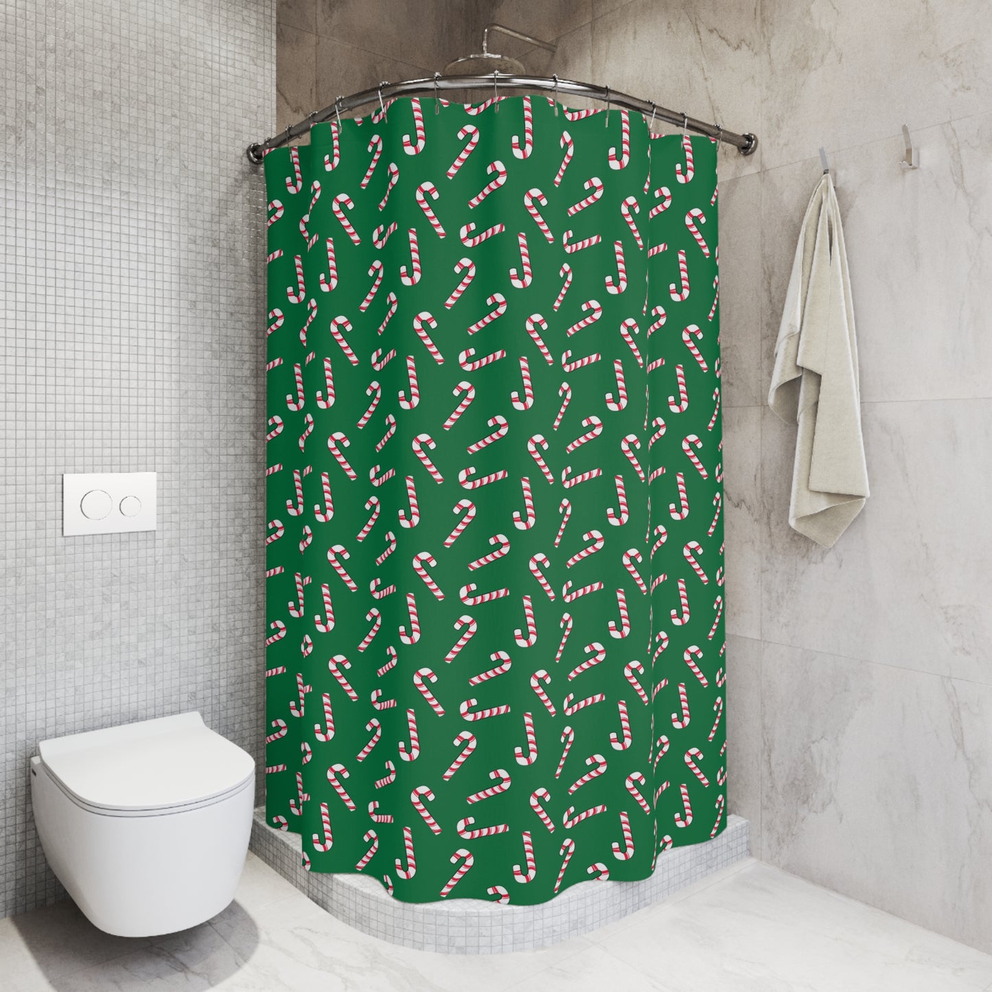 Dark Green Candy Cane Shower Curtains