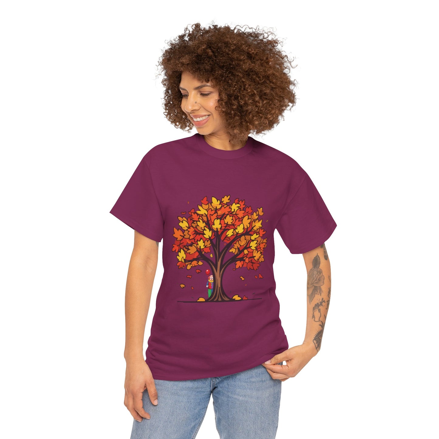 Autumn Tree Clown Tee, Unisex Cotton Shirt, Fall Fashion, Nature Lover Gift, Seasonal Wear, Thanksgiving Apparel