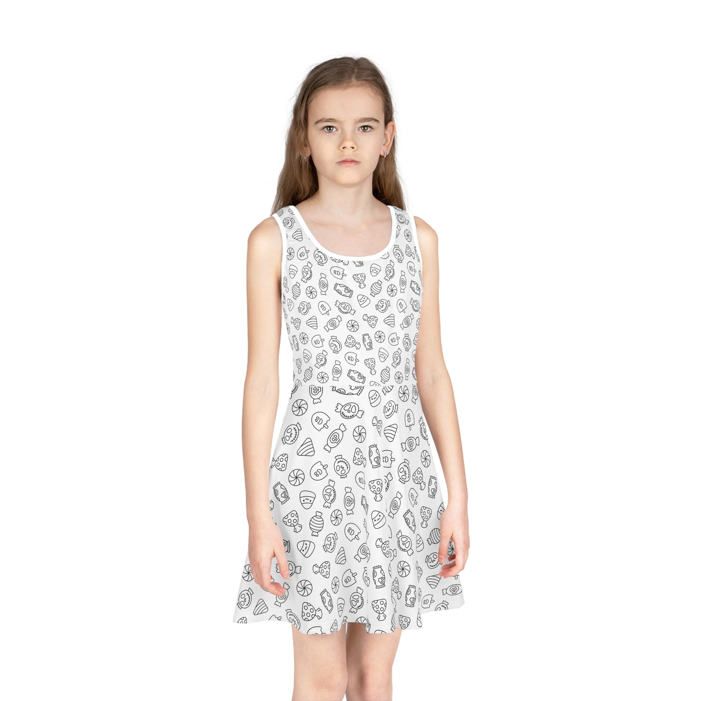 White Halloween Candy Girls' Sleeveless Sundress (AOP)