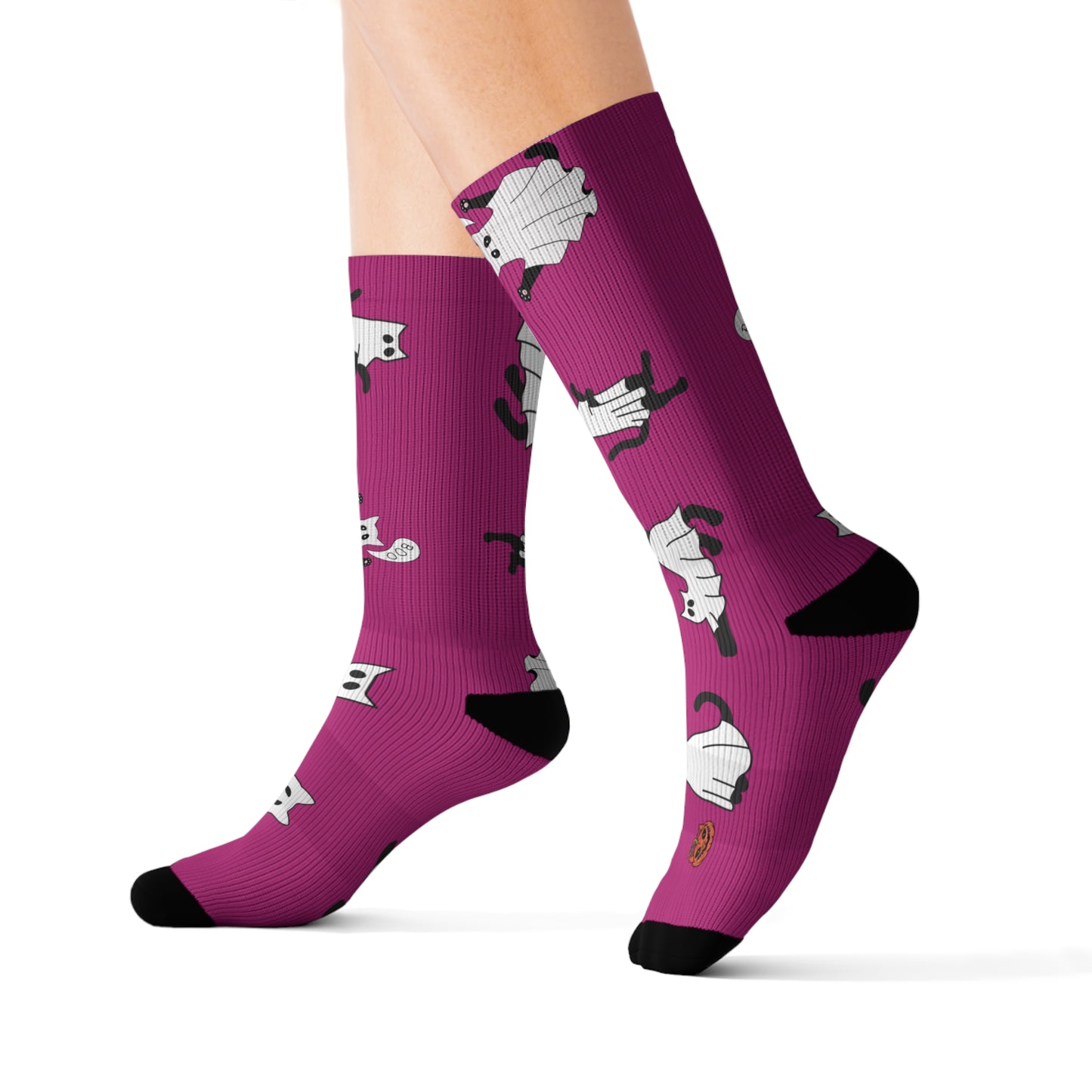 Windsor Wonders Pink Halloween Ghost Cats Sublimation Socks