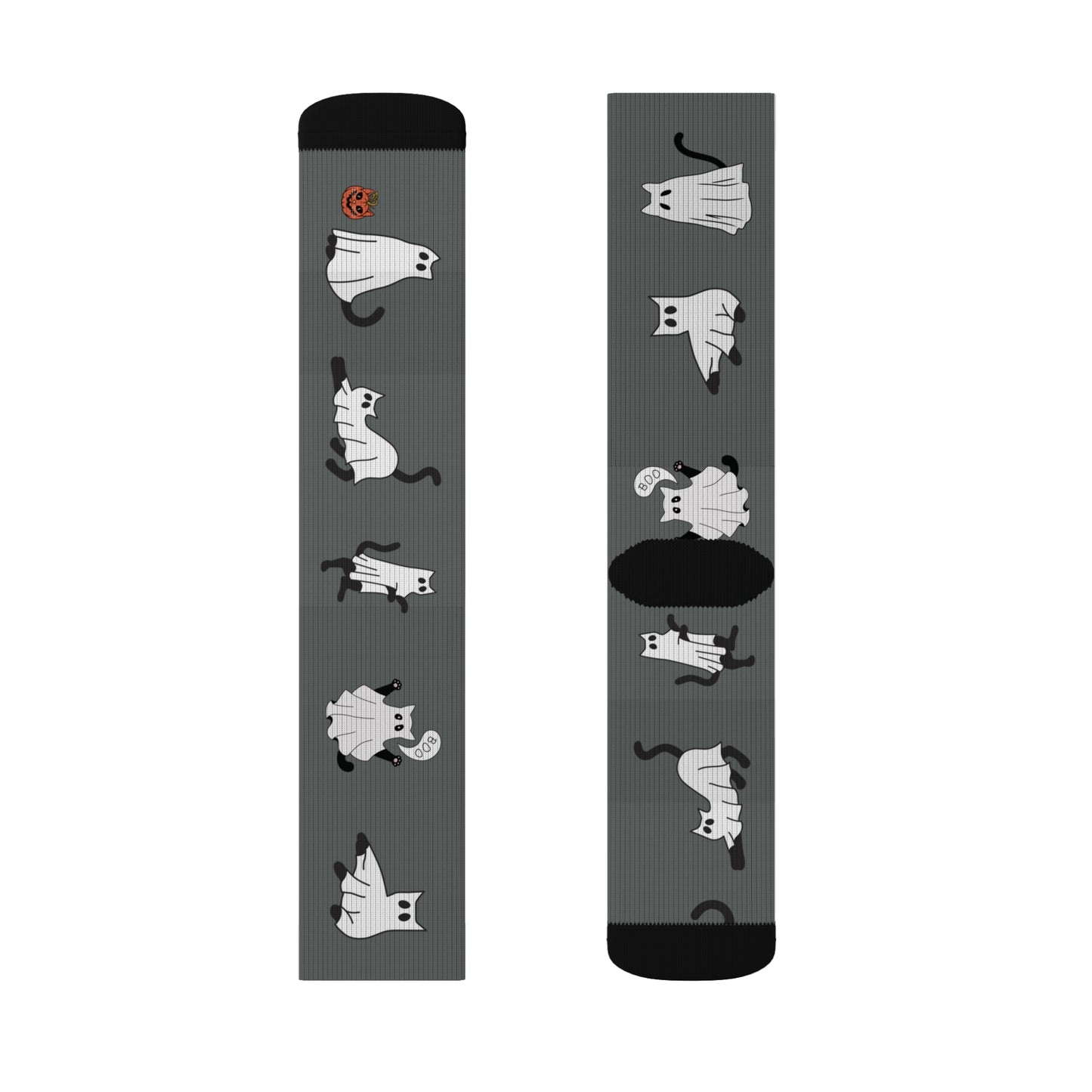Windsor Wonders Dark Grey Halloween Ghost Cats Sublimation Socks