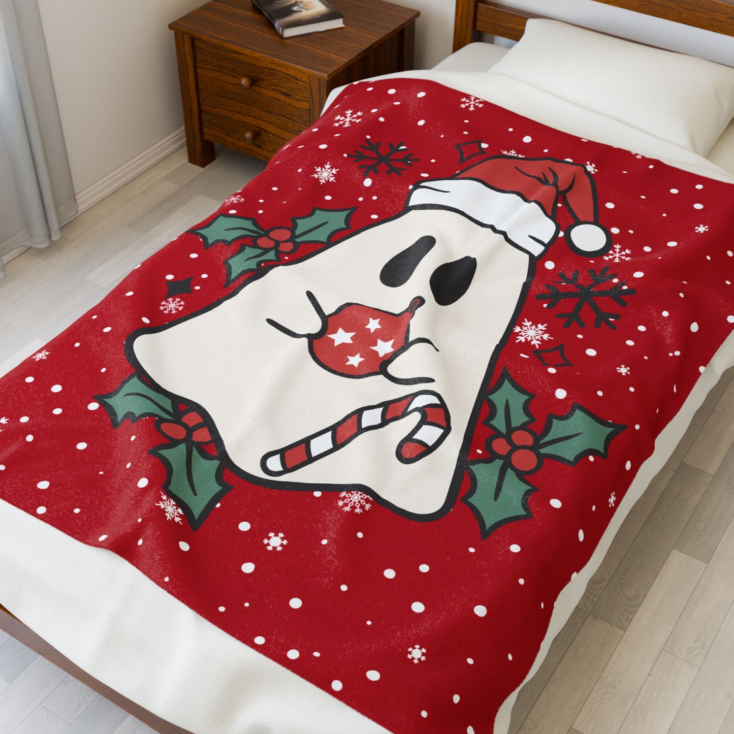 Big Festive Spirits Dark Red Velveteen Plush Blanket