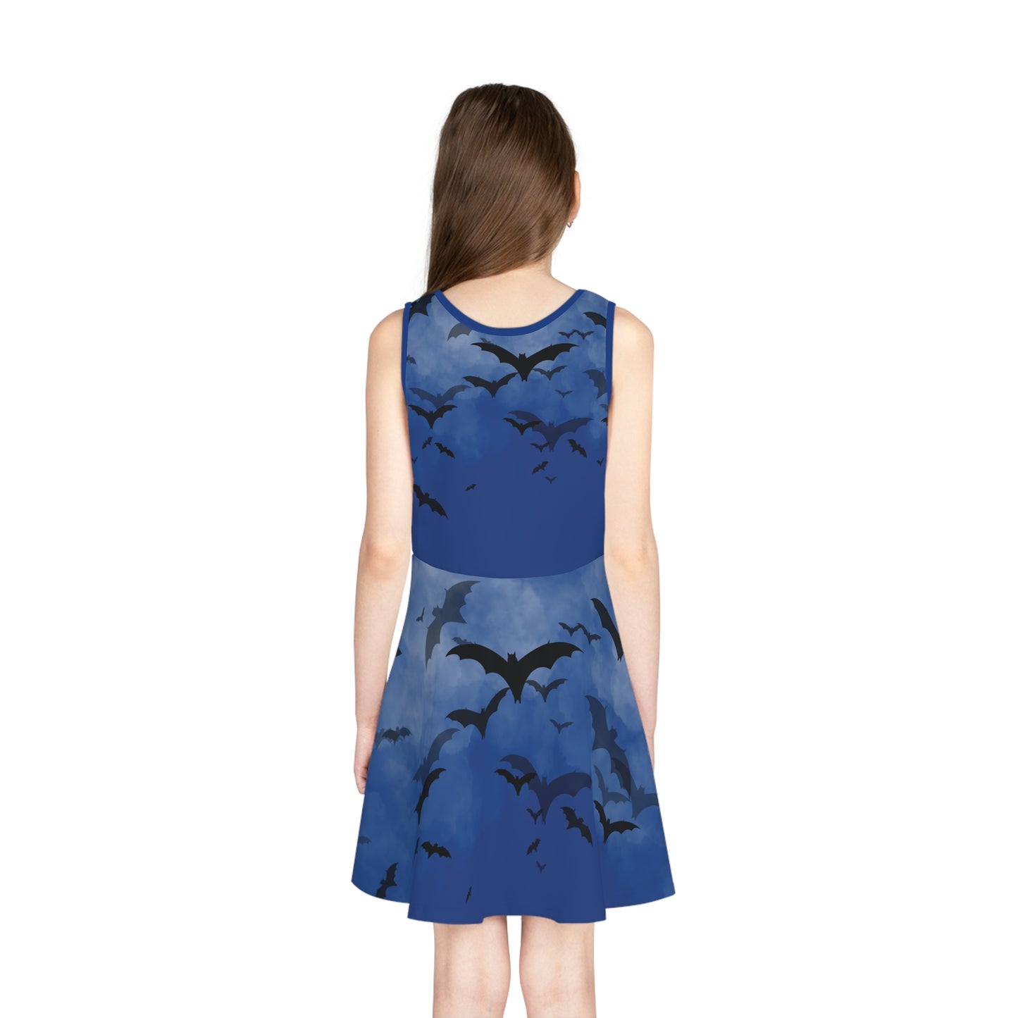 Girls' Dark Blue Halloween Bats Sleeveless Sundress (AOP)
