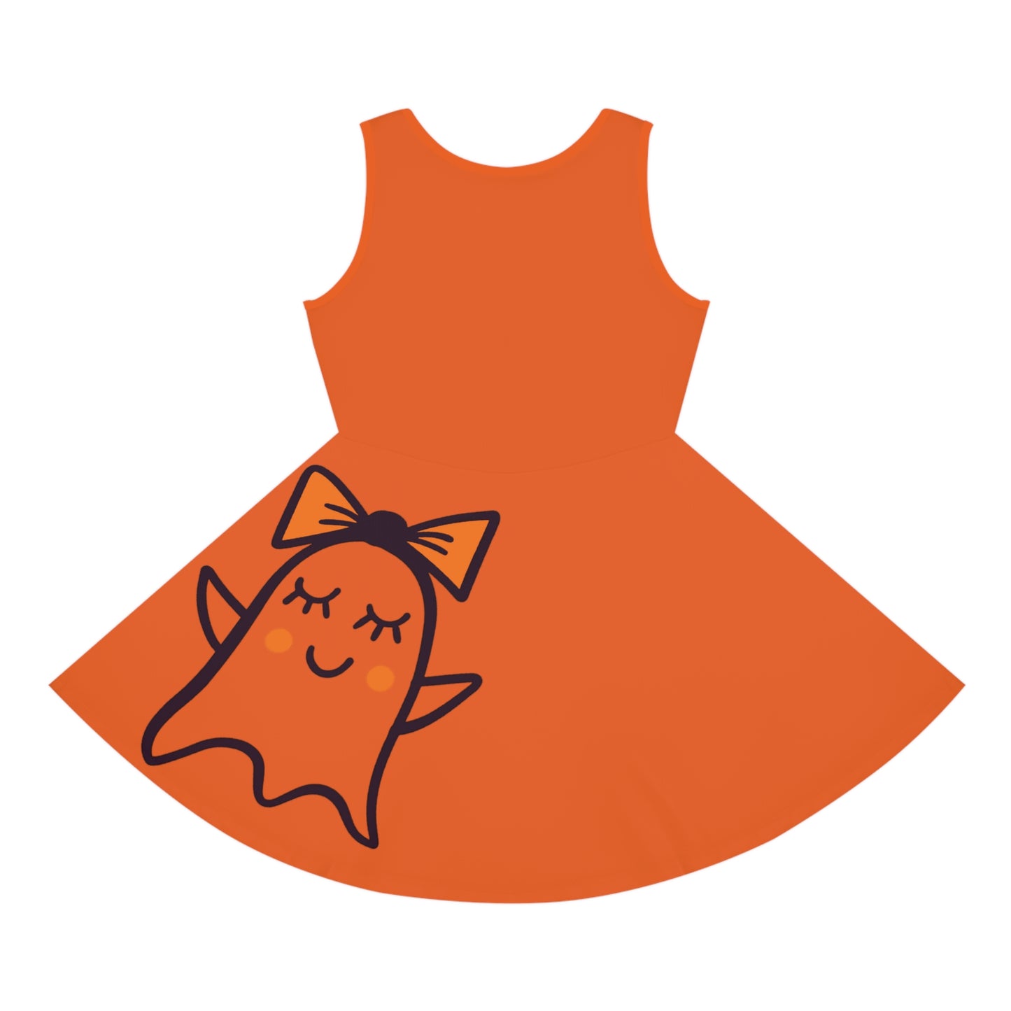 Orange Too Ghoul For School Cute Ghost Girls' Sleeveless Sundress (AOP)