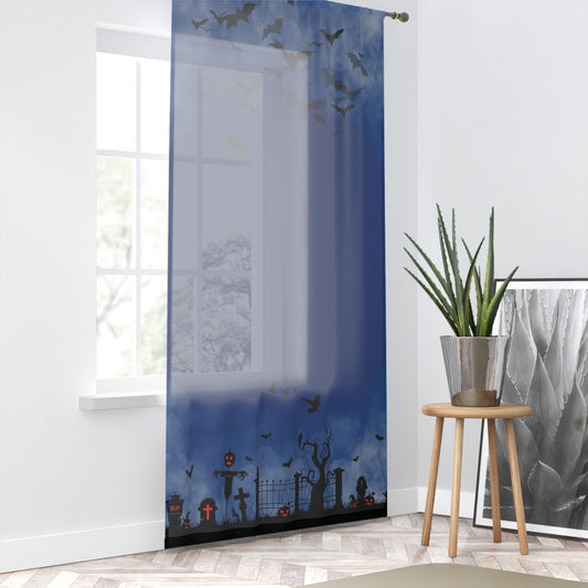 Windsor Wonders Dark Blue Halloween Graveyard Window Curtain