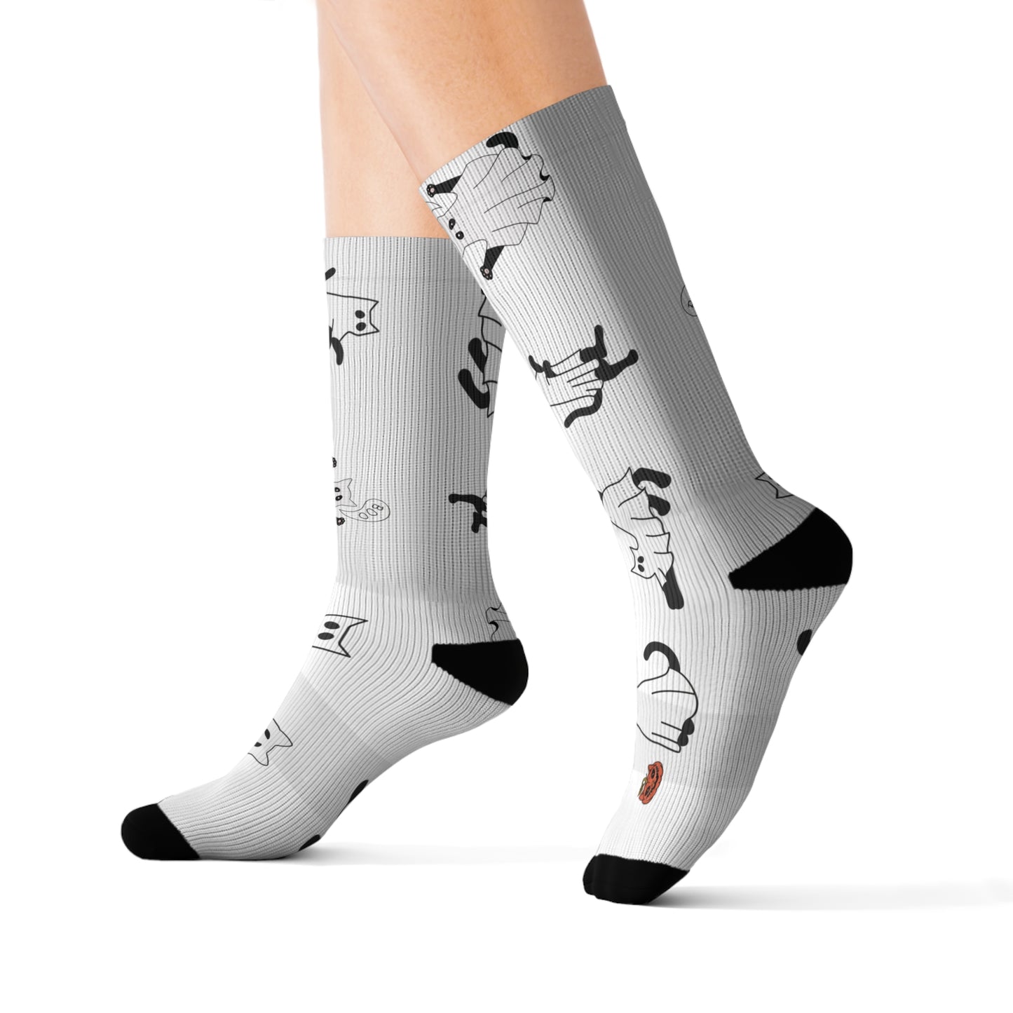 Windsor Wonders White Halloween Ghost Cats Sublimation Socks