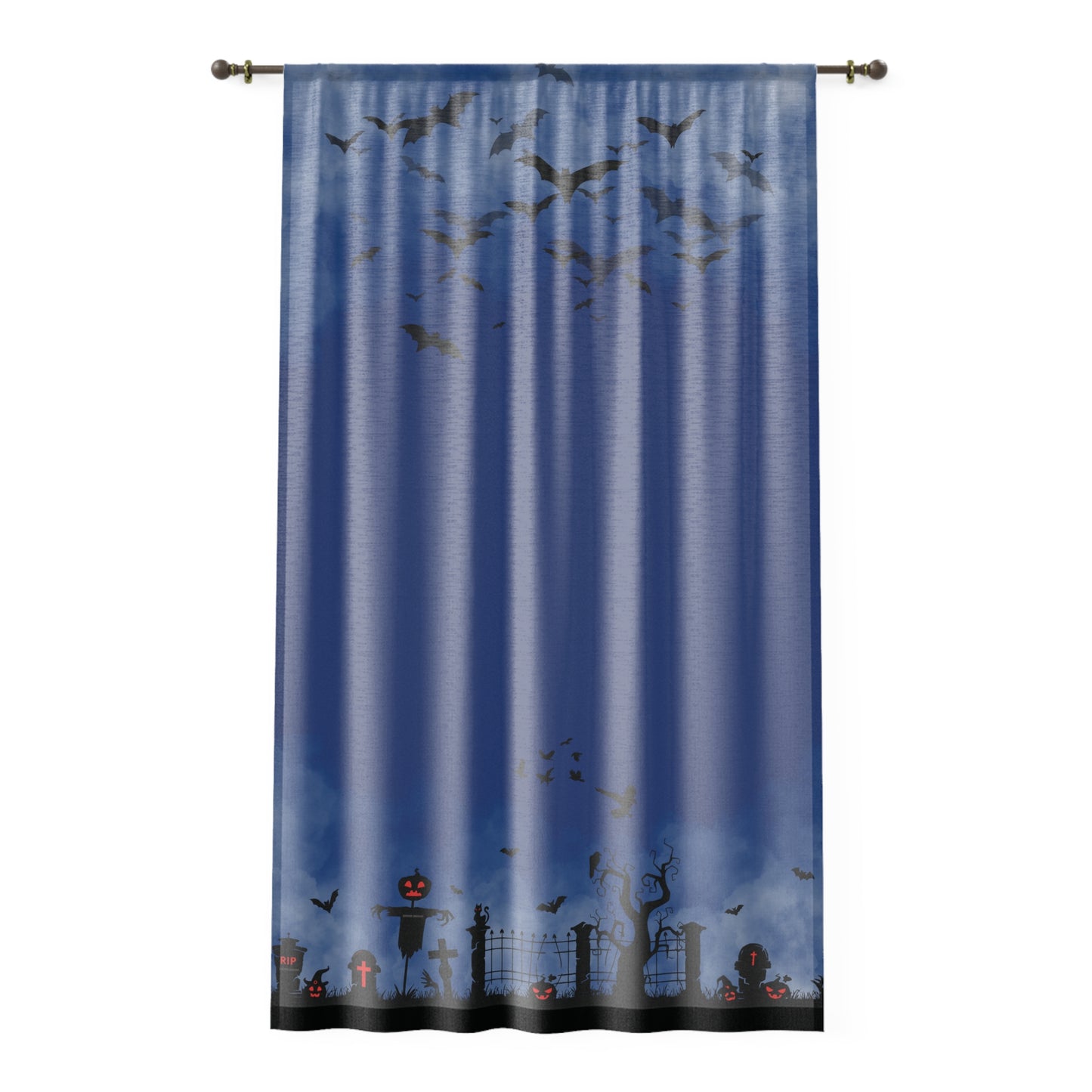 Windsor Wonders Dark Blue Halloween Graveyard Window Curtain